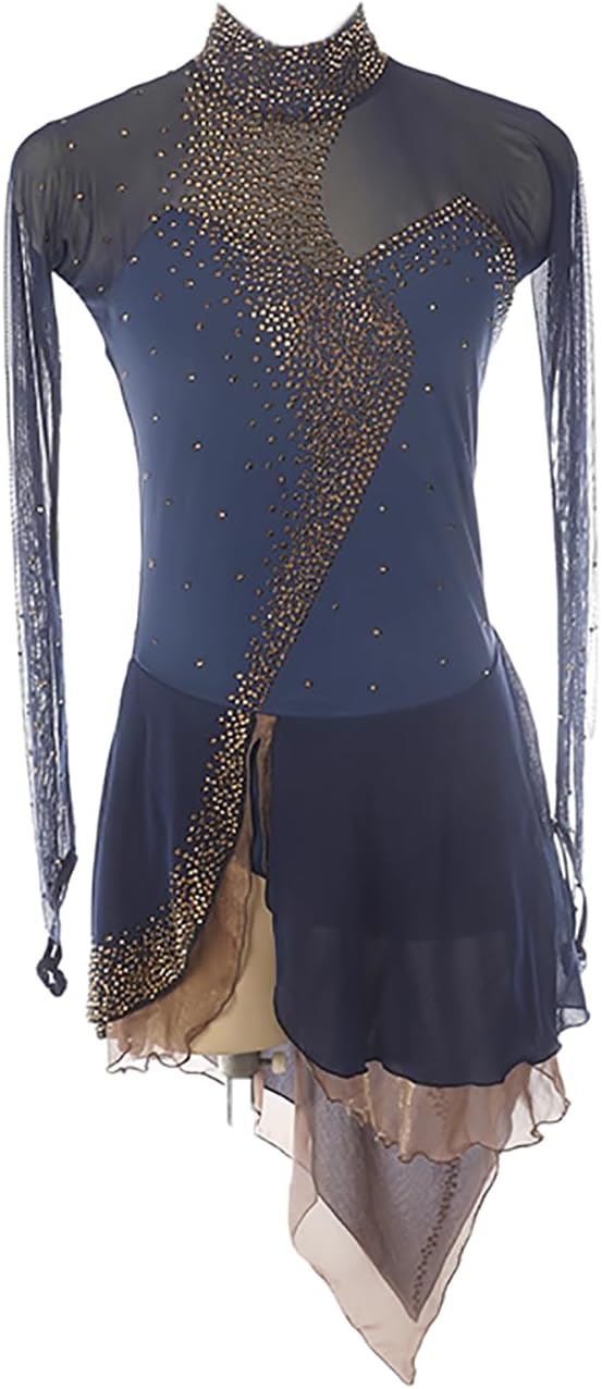 Figure Skating Dress,Girls White Thumbhole Halo Dyeing Rhinestone Skating Performance Competition Wear Costume