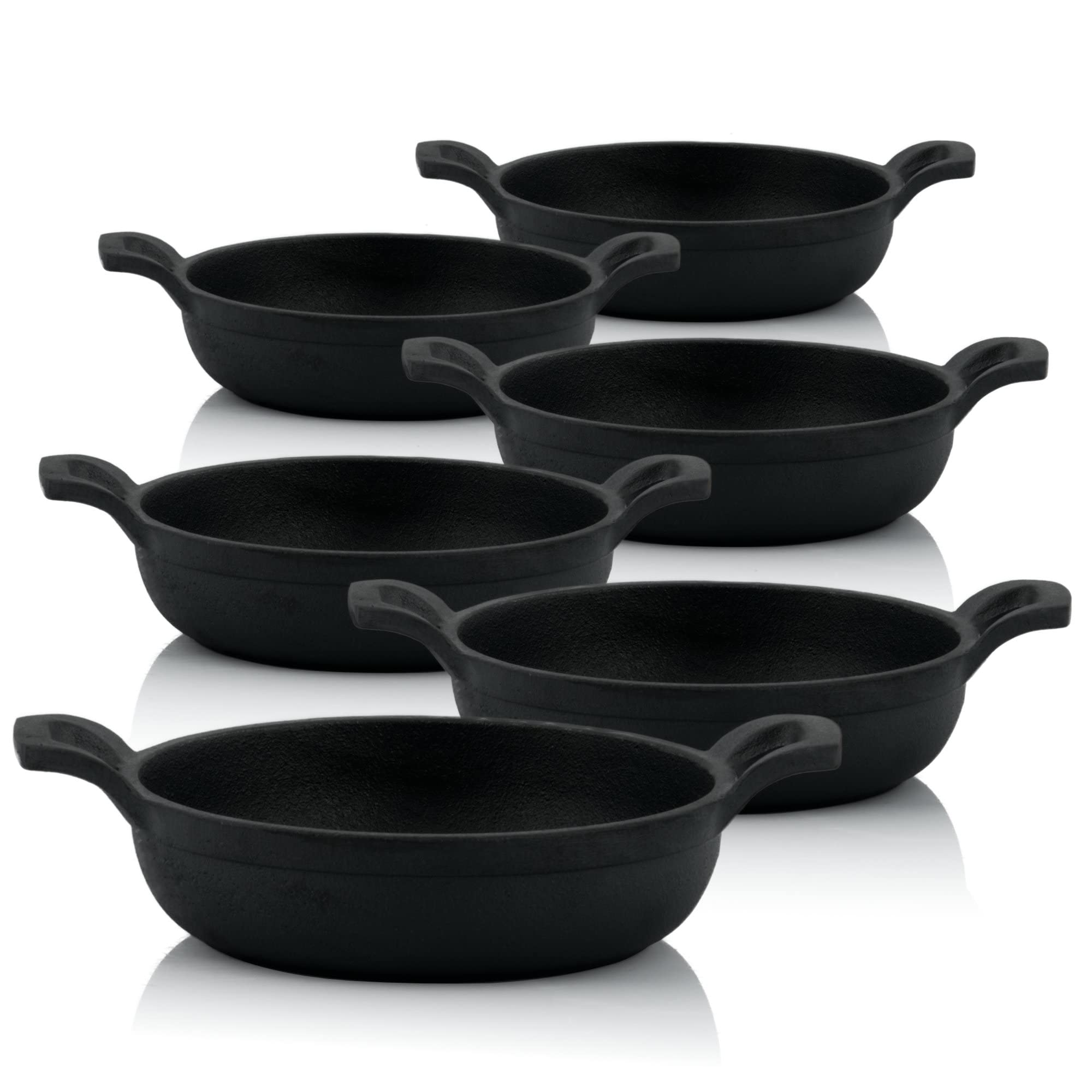BBQ-Toro Lot de 6 Poêles à Barbecue en Fonte - Diamètre 13 cm - Pré-cuites et Pré-brûlées