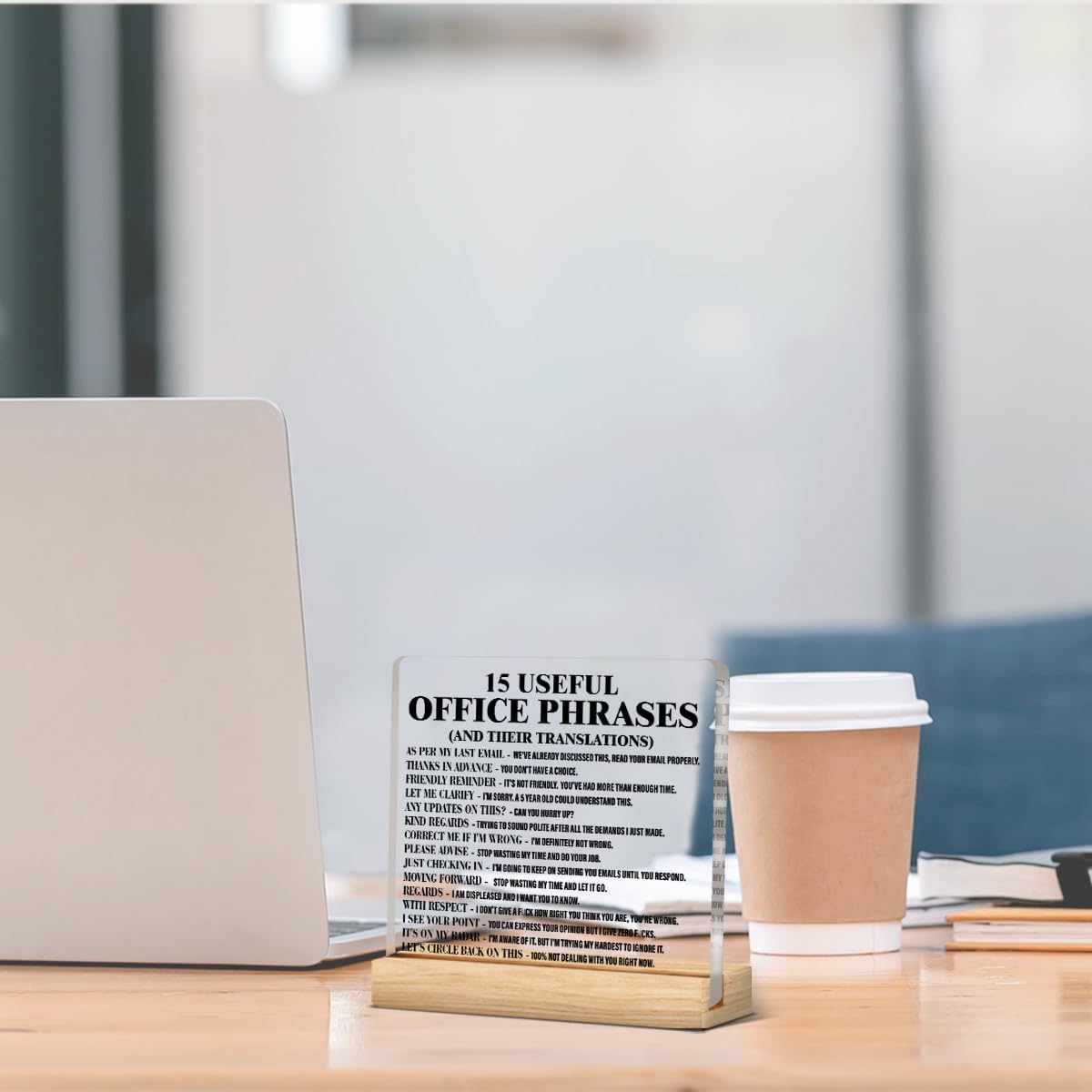 Funny Office Desk Decor Office Phrases Translations Acrylic Desk Plaque Sign Work Humor Gifts for Coworkers Colleagues Employees - Image 4