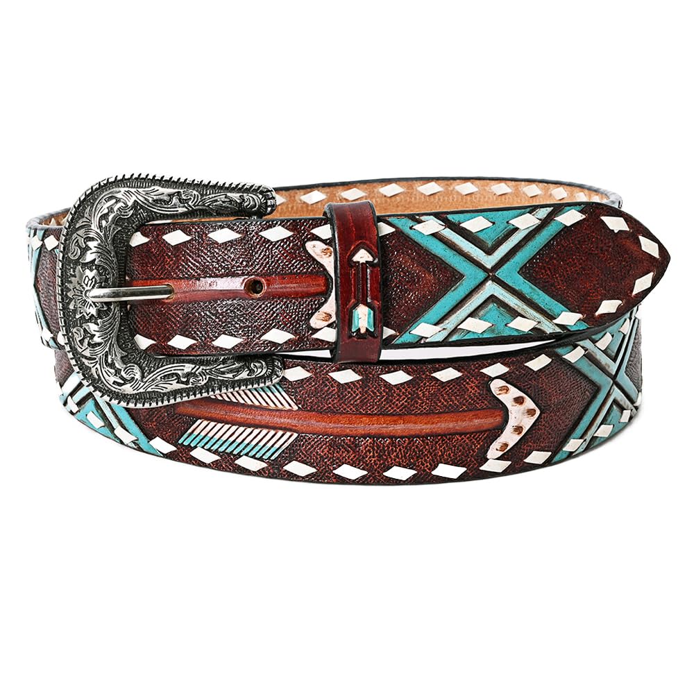 American Darling Beautifully Hand Tooled Brown Genuine American Leather Belt Men and Women Western Belt with Removable Buckle