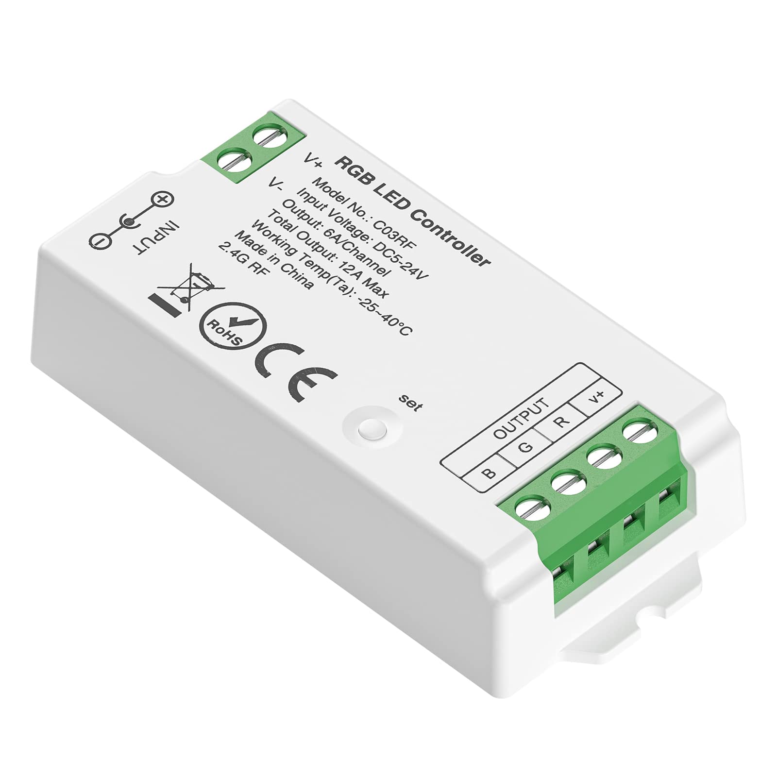 BTF-LIGHTING BTF-LIGHTING C03RF 2.4Ghz RGB LED Controller für RGB LED Streifen Farbe ändern Kompatibel mit RC03RFB WR01RF Fernbedienung Funktionen erweitern Arbeit mit RF Tuya Gateway(Nicht inhalt Gateway)