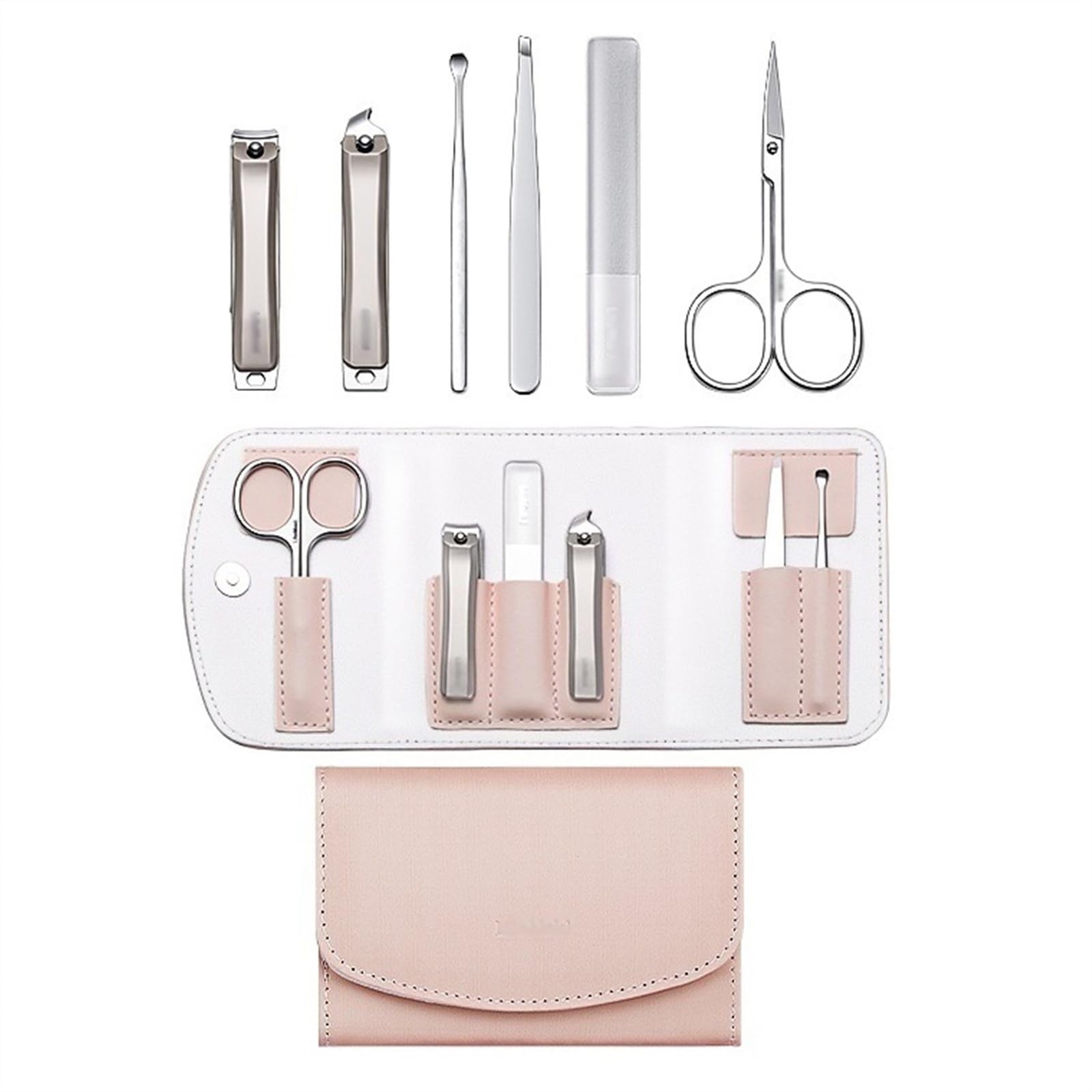 Juego de manicura, Kit de uñas, Juego de manicura, Nail Clipper Set For Women, 6 Pieces Stainless Steel Manicure Kit With Splash Proof Nail Clipper, Portable Travel Nail Care Tools With Leather Case F