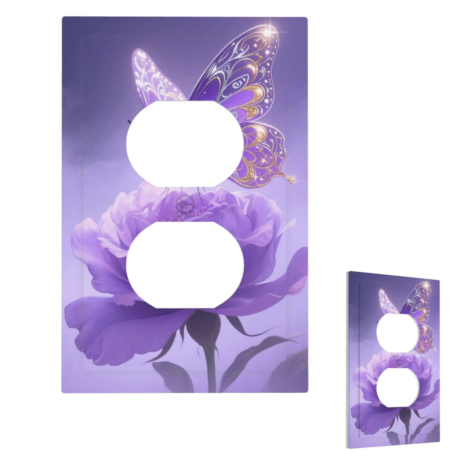 Glitter Butterfly Wall Plate Cover Modern Decorative 1 Gang Light Switch Cover Unbreakable Receptacle Outlet Covers For Living Room Bedroom Home Decor Duplex
