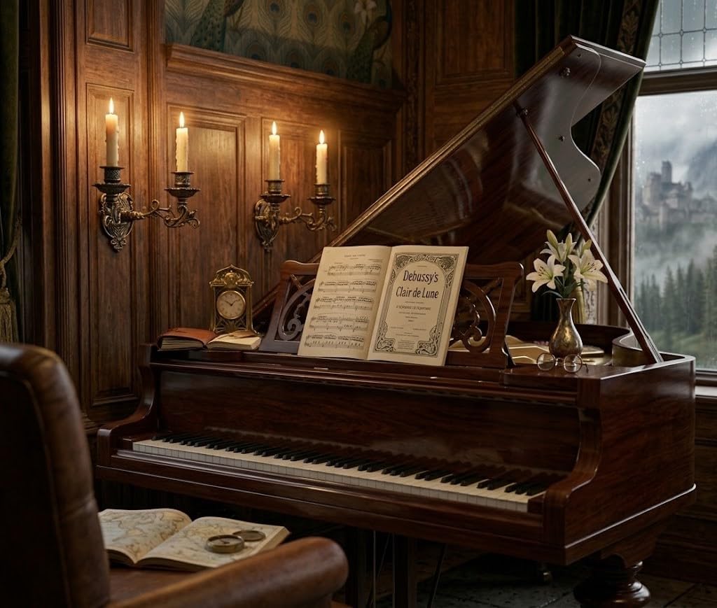 Portavelas de latón bruñido barroco de piano con dos velas