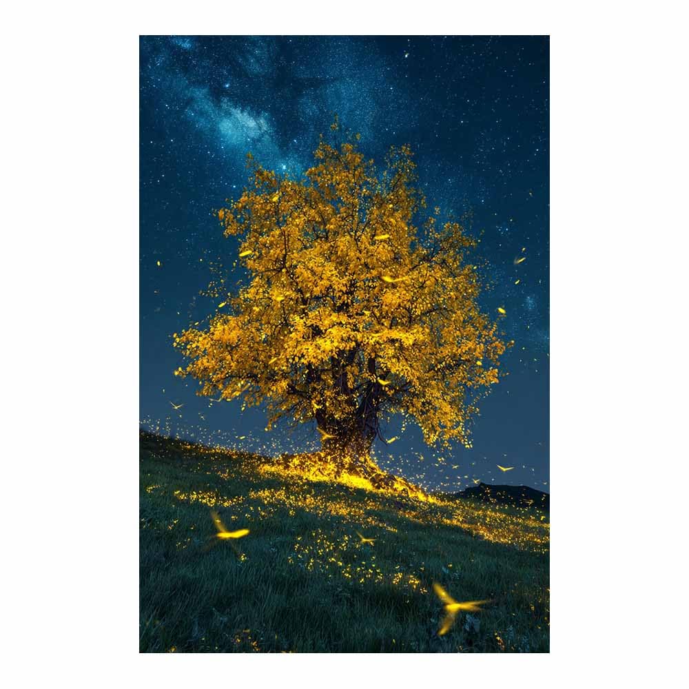 HOQIU Canvas Wall Art Glow Lights Oak Tree tree poster, landscape wall art, for Living Room Bedroom Bathroom.(Multicolor)-80x120cm Unframed
