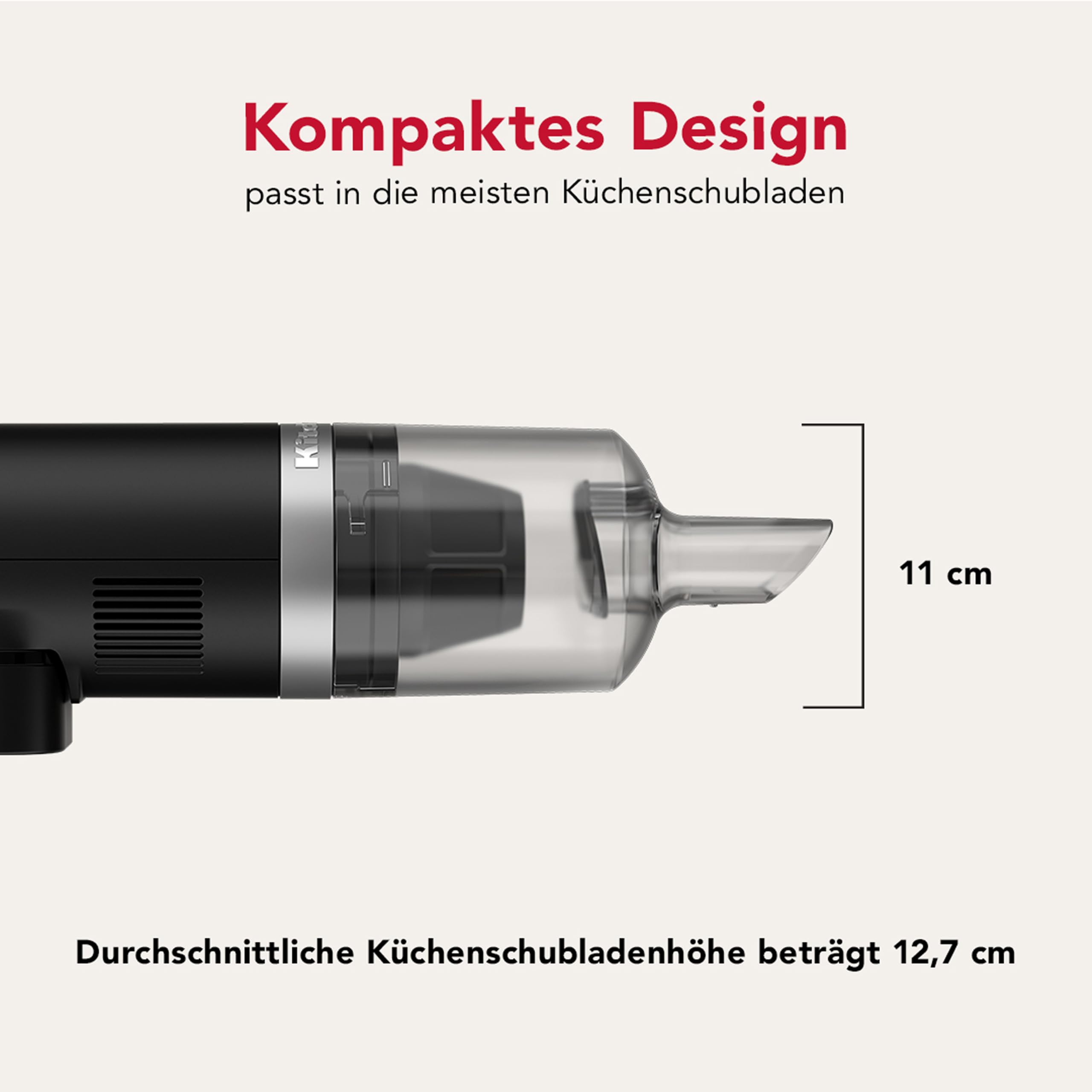 KitchenAid Handstaubsauger kabellos - Go Cordless - Saugdüse und 2-in-1 Zubehör - Leicht - 20 Minuten Nutzungsdauer pro Ladung - Ohne Akku - Schwarz