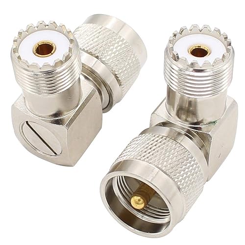 PL259 macho a PL259 hembra de ángulo recto adaptador de 90 grados, paquete de 2 conectores UHF macho hembra para antena de radio CB Ham