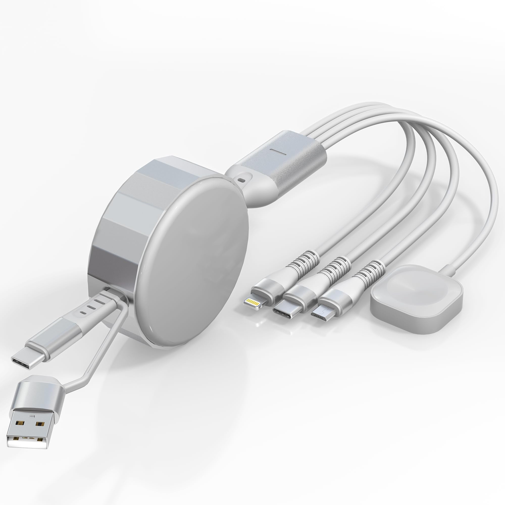 Câble de charge multiple 4 en 2 pour Apple Watch compatible avec iWatch Series 10-1/iPhone 16/15/Galaxy Android 1,2 m 100 W Câble de charge rapide rétractable