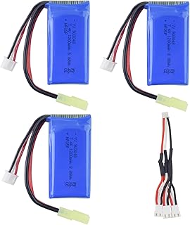 Fytoo 3PCS 7.4V 1200mah Lithium Battery & 1pallet3 Conversion Cable for 9300 9301E 9302E 9303E 9034E 9305E 9310 9201E 2.4G 1:18 Full-Scale RC Four-Wheel Drive High-Speed Off-Road RC Car