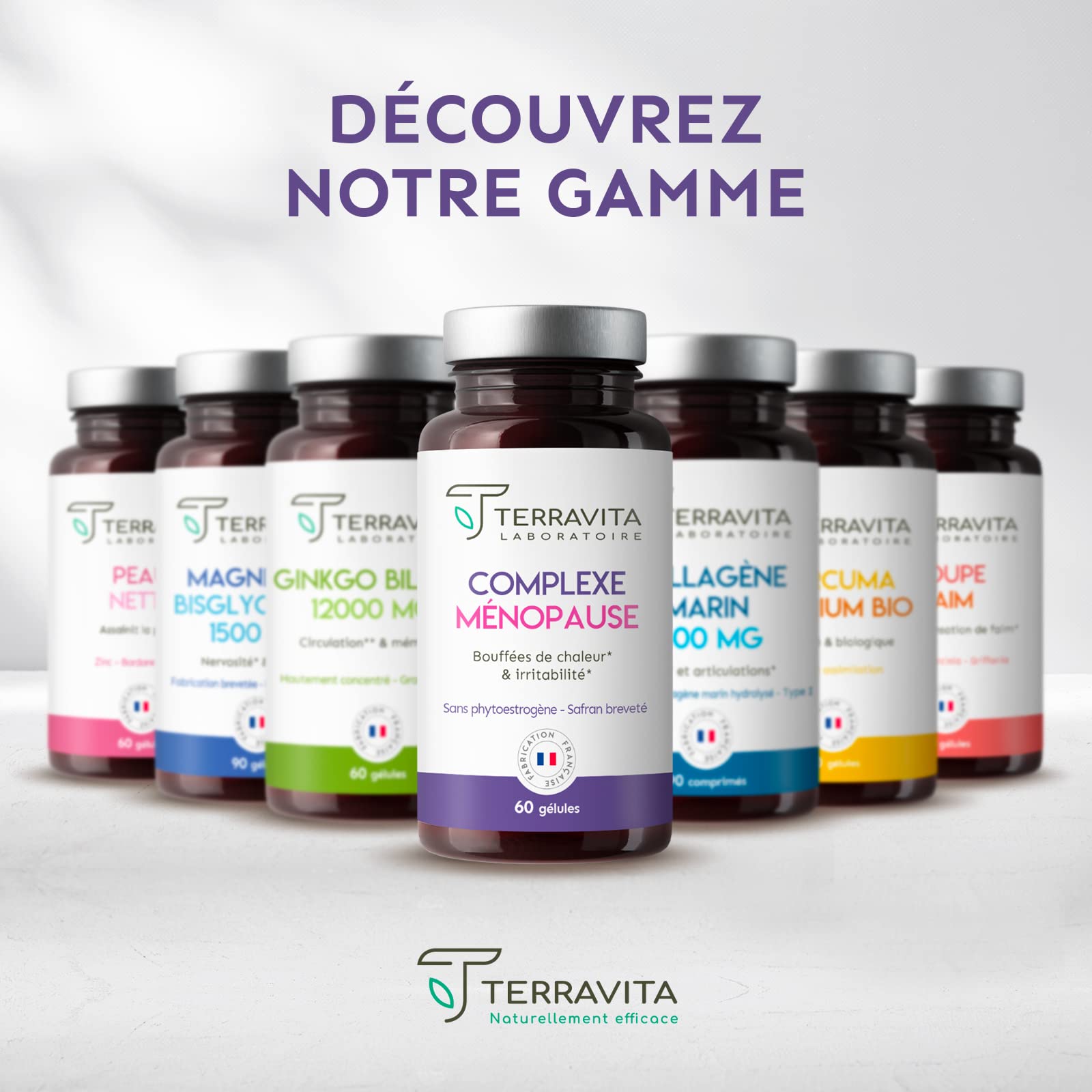 Complexe Ménopause | Sans Hormones | Avec Pollen et Safran Breveté | Bouffées de Chaleur, Fatigue, Stress et Variations d’Humeur | 60 Gélules | Made in France | Terravita