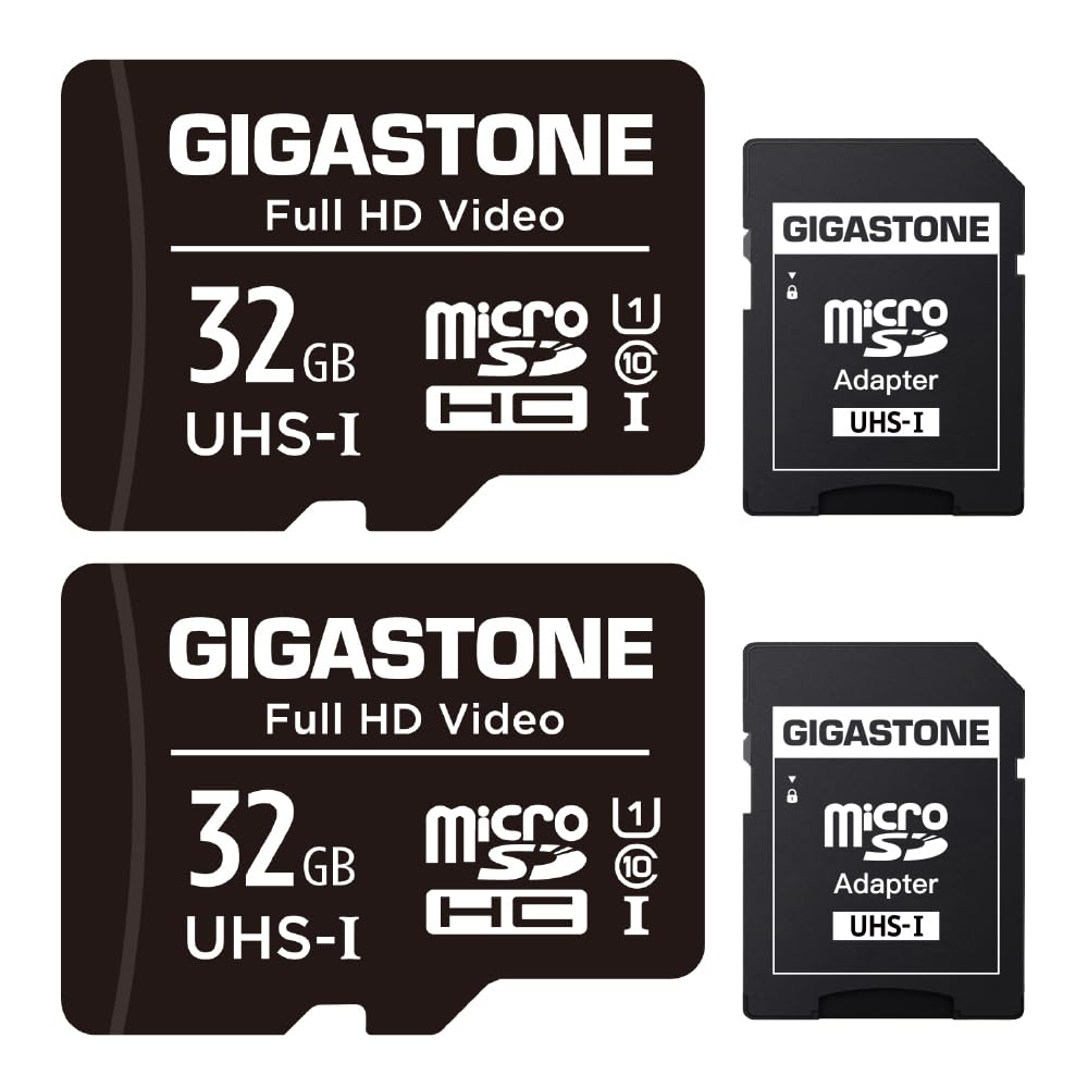 [Gigastone] 32GB Micro SD Card 2 Pack, Full HD Video, Surveillance Security Cam Action Camera Drone, 90MB/s Micro SDHC Class 10, with Adapter