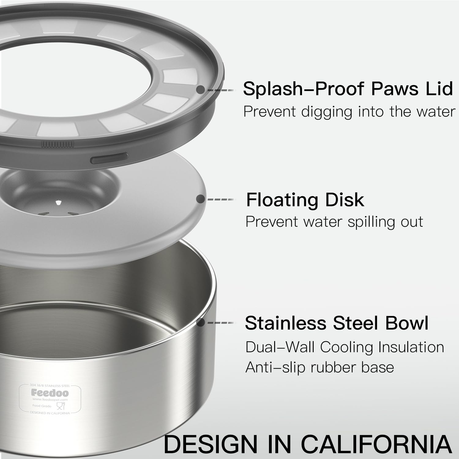 Cuenco de Agua para Perros de Acero Inoxidable de 1 galón, Aislamiento de Doble Capa, Tapa de Patas a Prueba de Salpicaduras, Base de Goma Antideslizante, fácil de Limpiar, Capacidad de 3.8 L