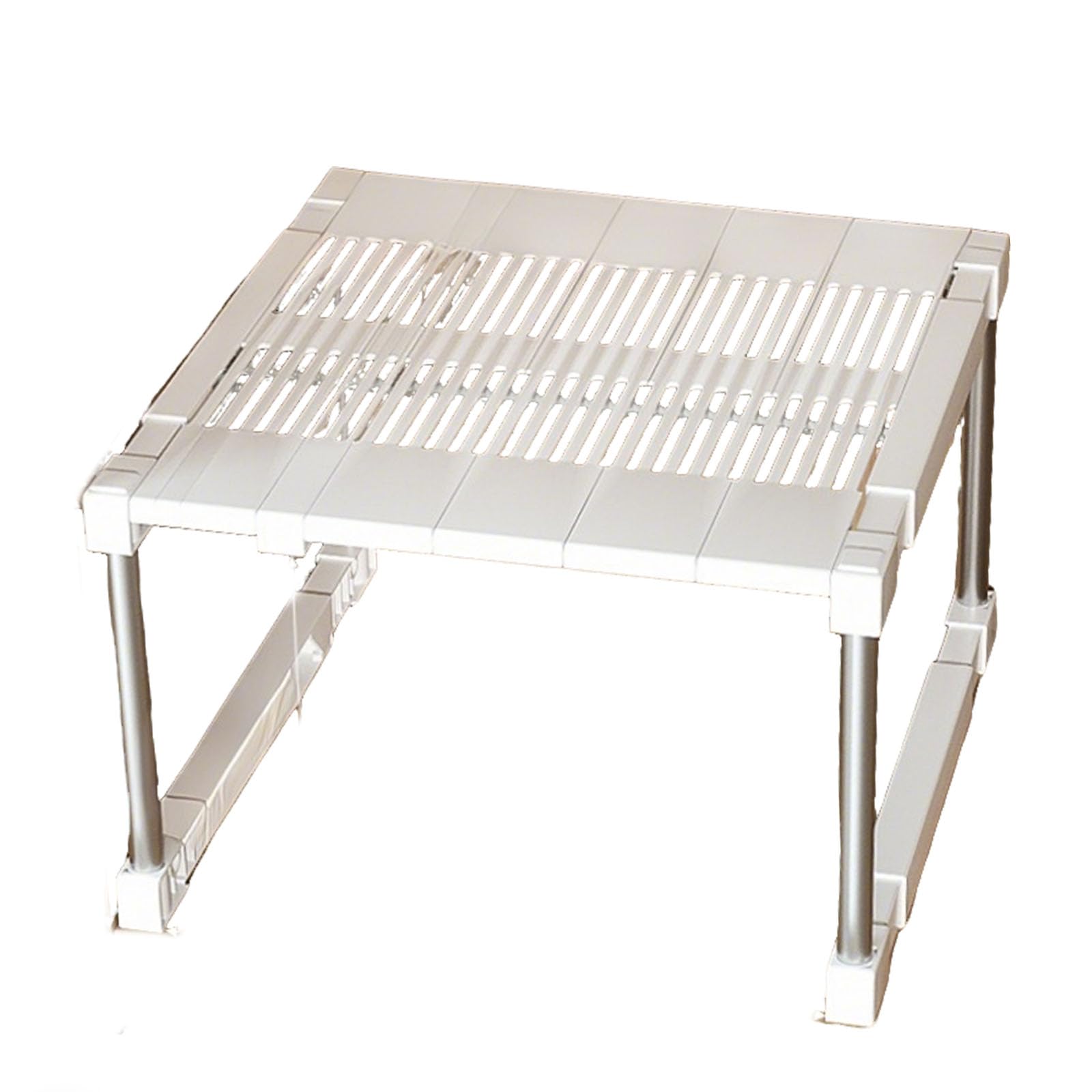 Verstellbares Küchenregal – erweiterbares Schrankregal für Schränke und Speisekammer, Weiß, 48–56 cm x 33 cm x 25–33 cm – maximiert Platz und Effizienz