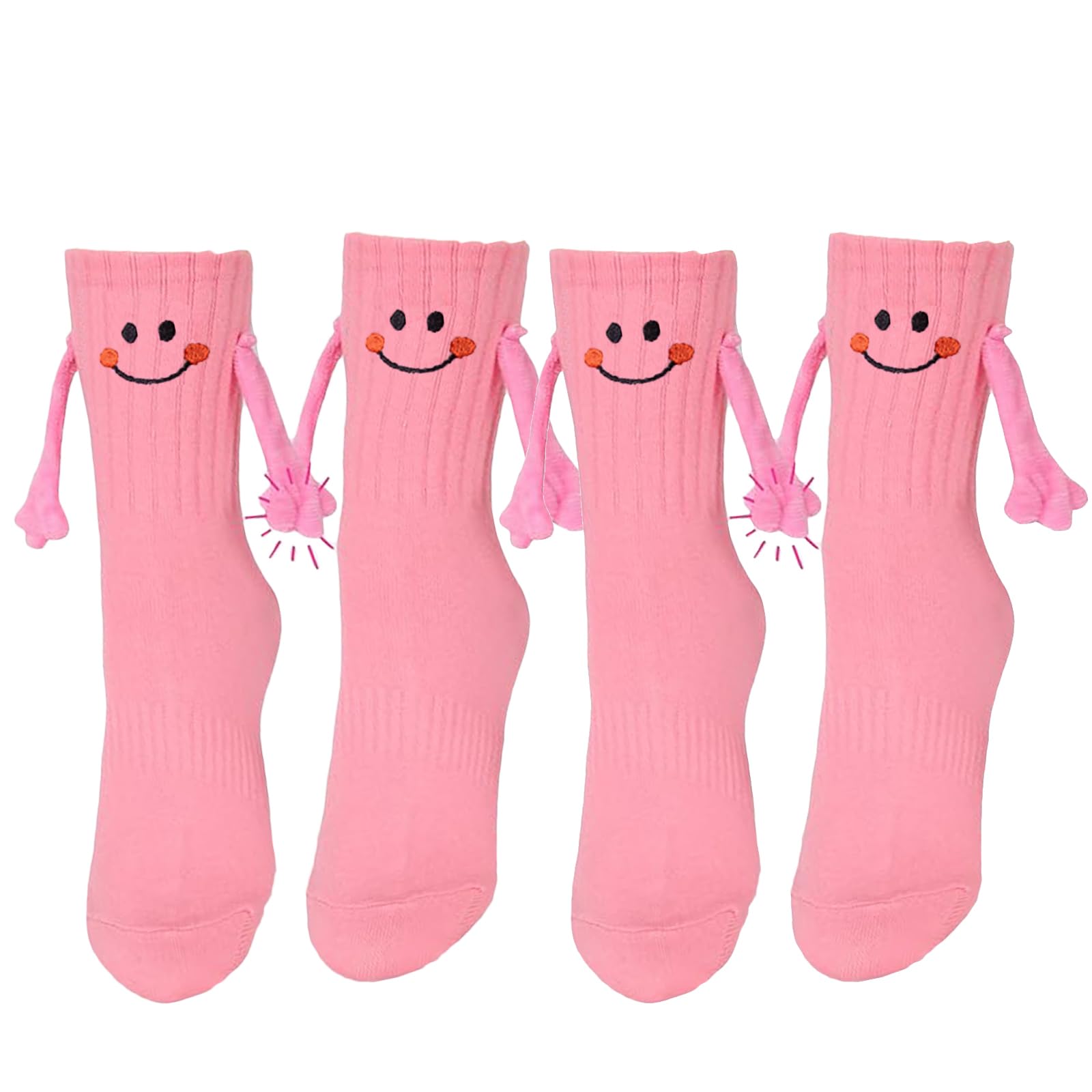 MIZMRSMAIS 2 Pairs Family Matching Magnetic Hand Holding Socks Cotton Funny 3D Doll Parent Child Socks Hand in Hand Socks, Pink, Adult One Size