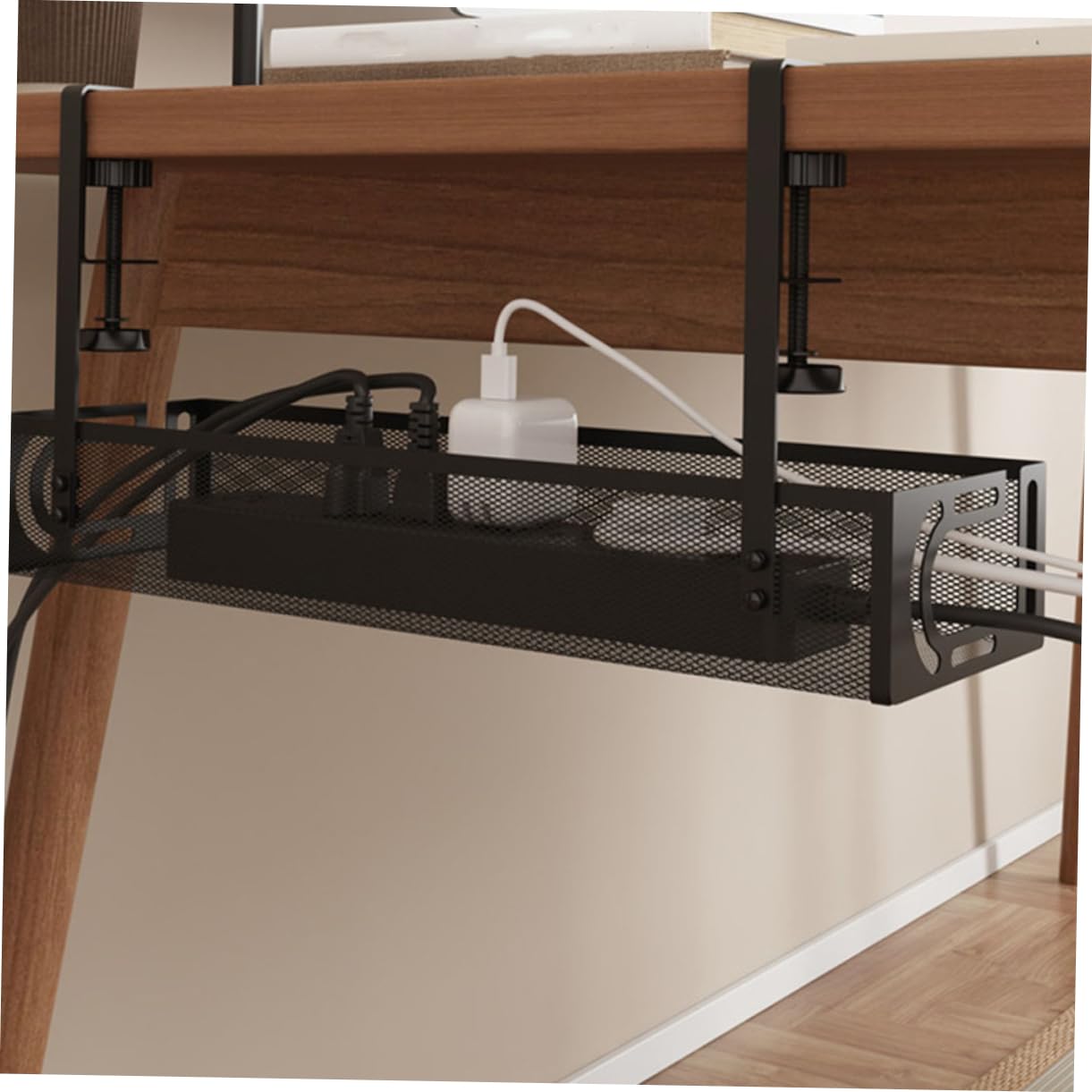 Organizzatore Cavi Elettrici da Scrivania Sotto Tavolo in Ferro Nero | Gestione Cavi, Rack per Cavi di Ricarica, Adatto a Desk e Room, Peso Leggero e Buona Portata