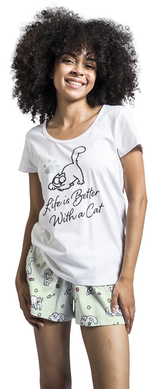 Simon' s Cat Life Is Better with A Cat Donna Pigiama Multicolore 100% Cotone