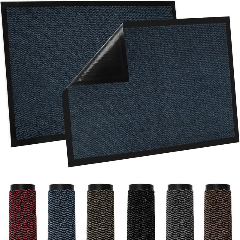 TradeXone Heavy Duty Door Mats - Indoor/Outdoor Washable Door Matts Indoor - Super Absorbent Rug with Non Slip Backing - Entrance Doormats - Front Door, Home & Office (90cm ร 120cm, Blue) โ image 1