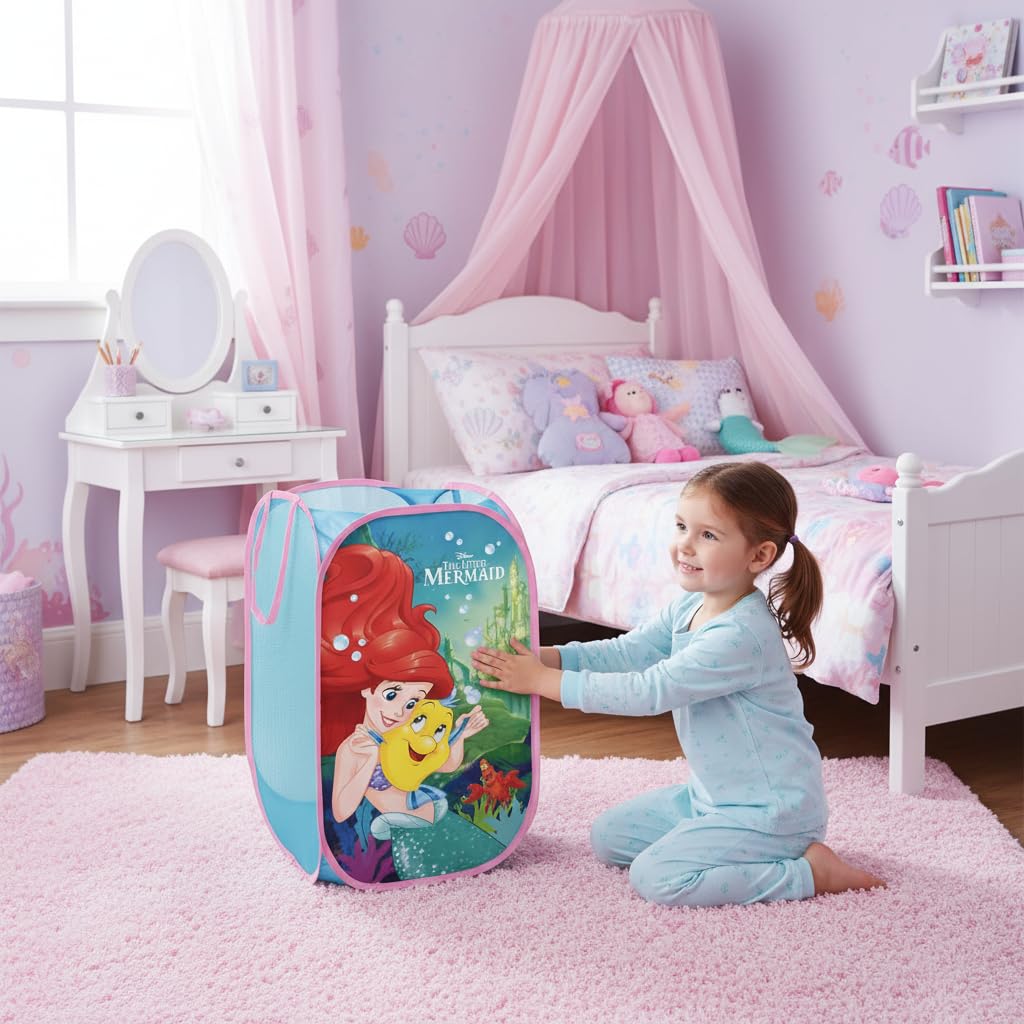 SUPERDIVER - Cesto pieghevole di Ariel La Sirenetta - Licenza Ufficiale Disney The Little Mermaid - Perfetto per giocattoli e vestiti - 36x36x58 cm - Ideale per bambini e bambine.
