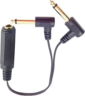6.35mm Female TRS Stereo Adapter to Dual 6.35mm TS Mono Male Plug 90 Degree Cable Splitter 1/4inch Female to 2 Male Y Splitter Audio Cable Gold Plated 25cm/9.84inch
