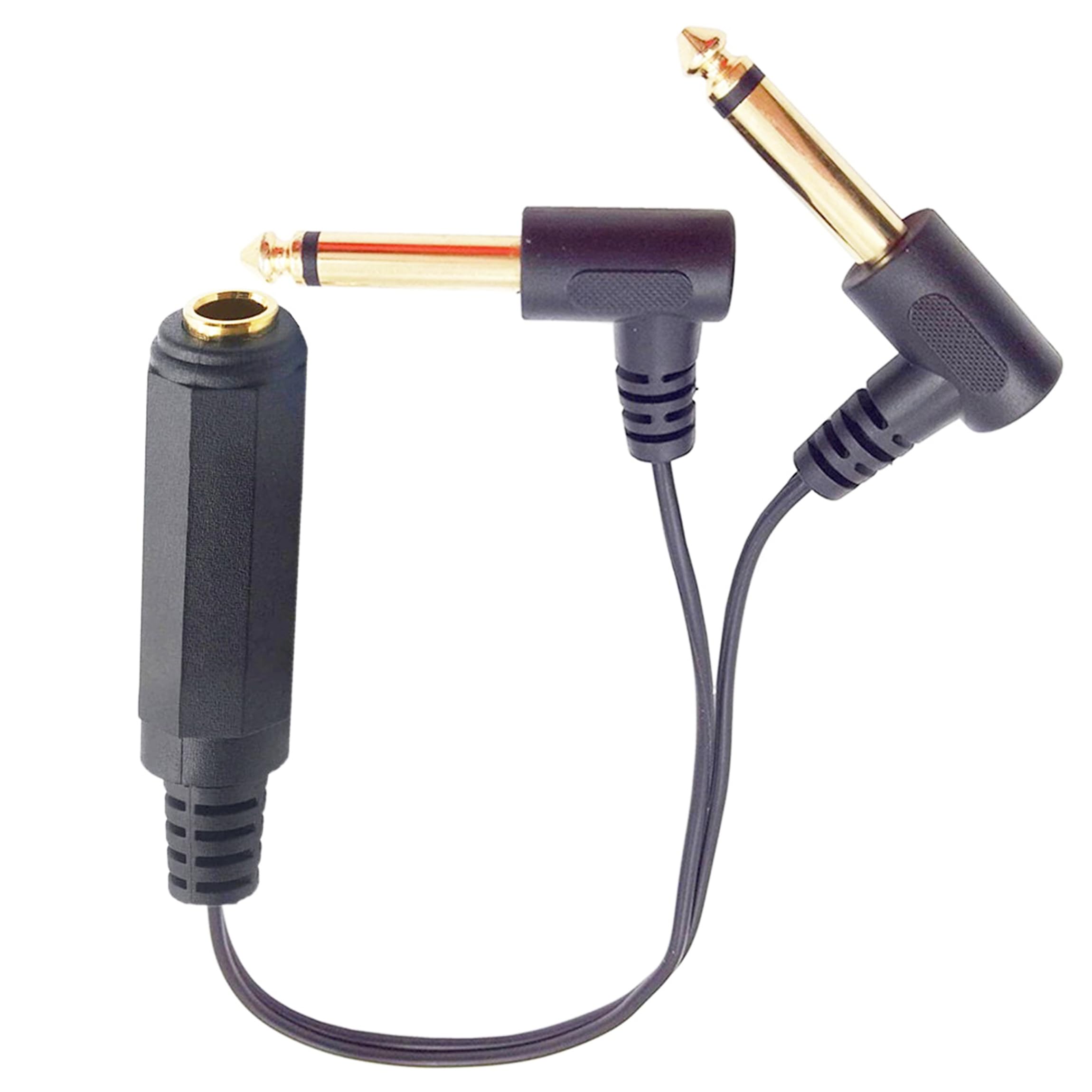 Adattatore stereo TRS femmina da 6,35 mm a doppio connettore TS mono maschio da 6,35 mm, splitter a 90 gradi, cavo splitter audio da femmina a 2 maschio, placcato oro, 25 cm