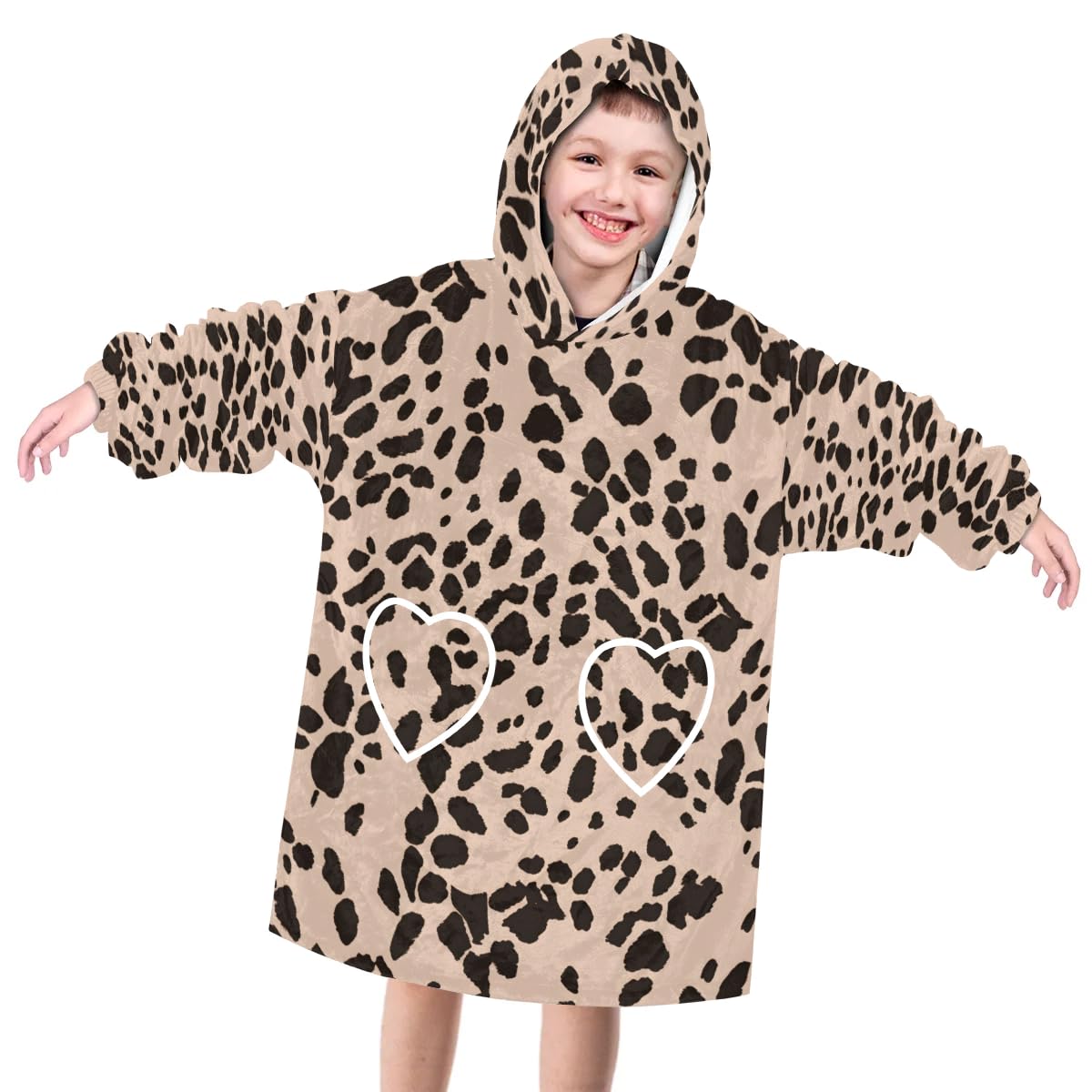 Wearable Blanket Hoodie for Kids, Stylish Leopard Print Fleece Sweatshirt Blanket Oversized Blanket Sweatshirt with Pocket Flannel Warm Hooded Blanket 6-10 Year Old Girl Boy Gift, One Size