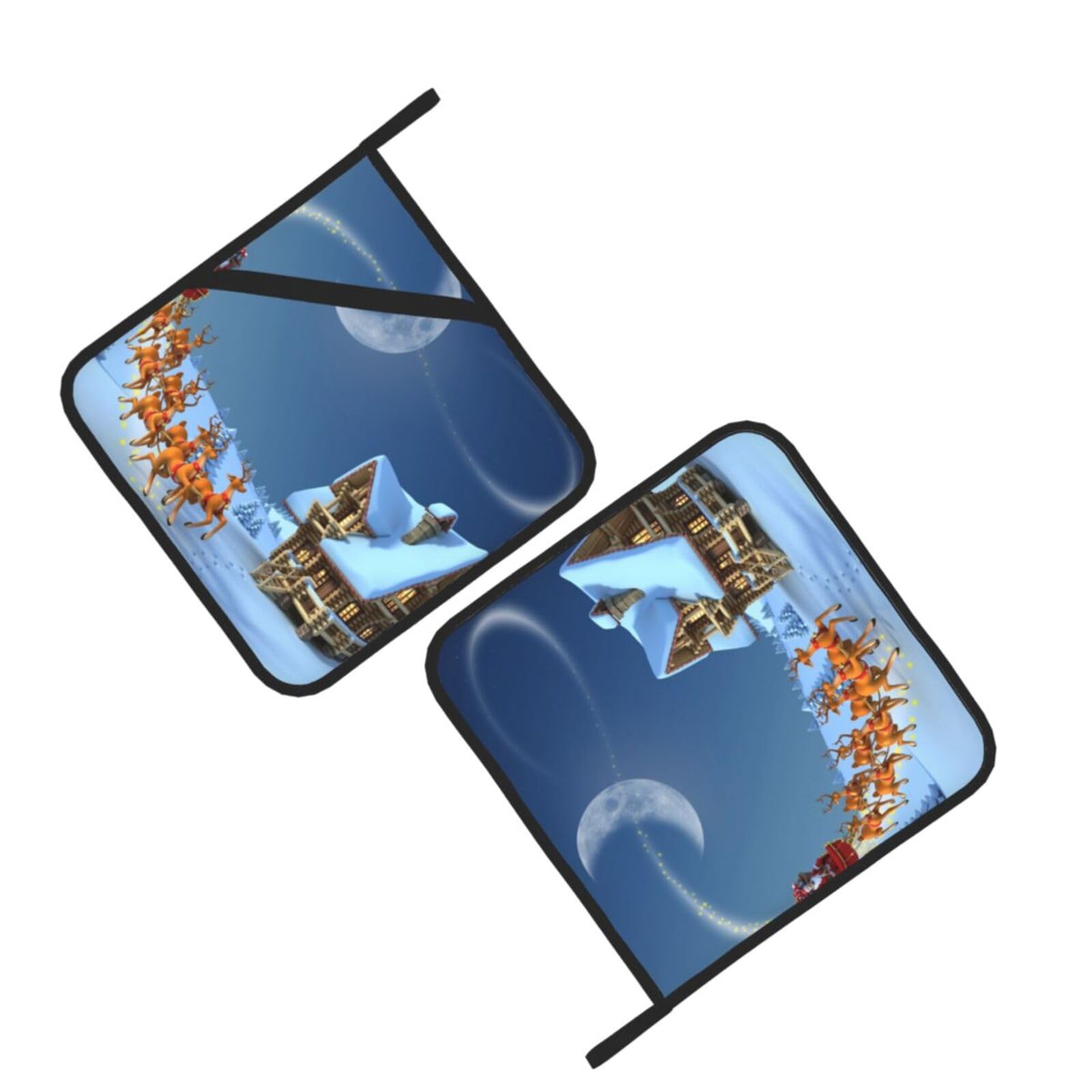 Santa Claus with deer Printed Oven Pot Holders Set of 2 Pcs Heat Resistant Kitchen Microwave Potholders for Cooking Baking Grilling