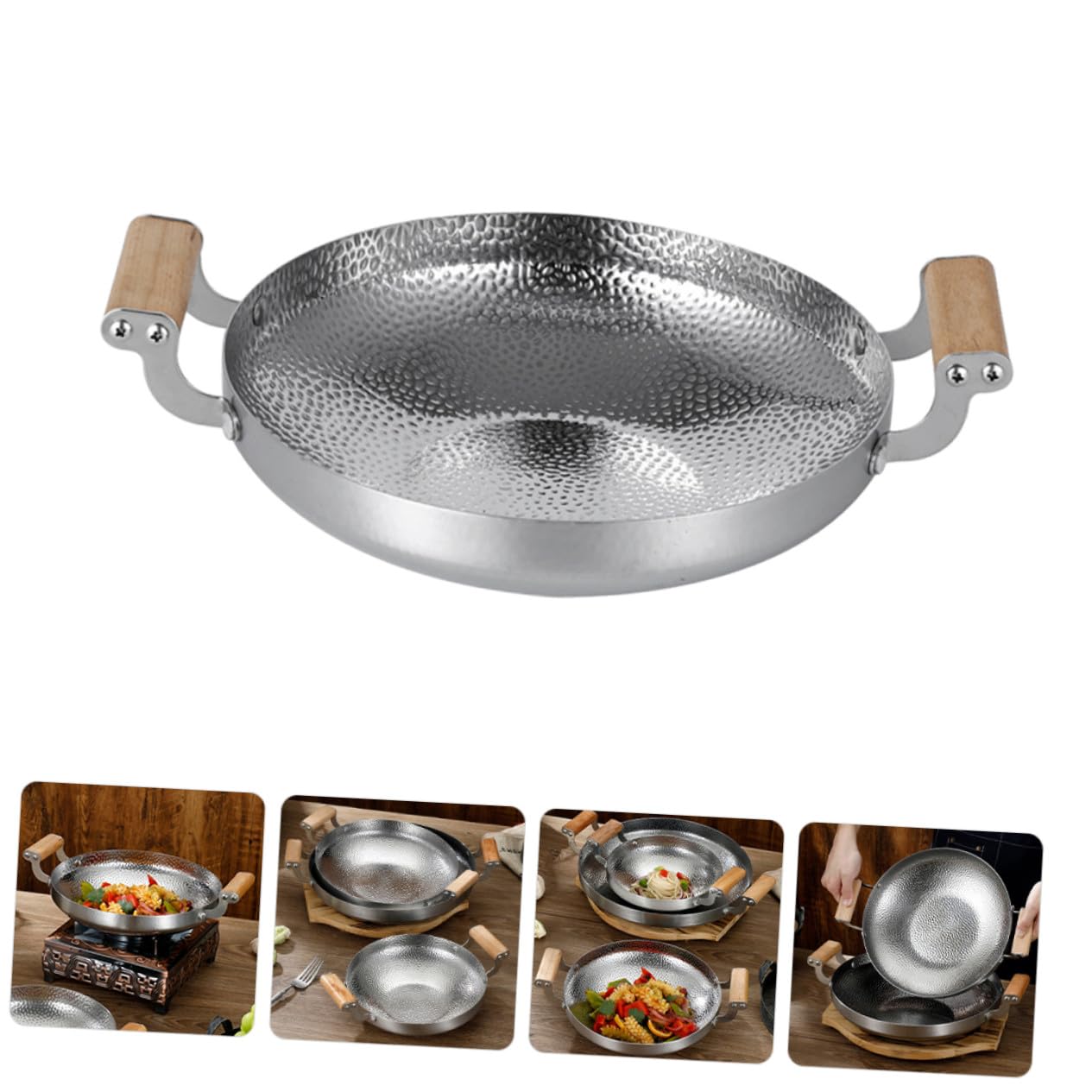 Gatuida Edelstahltopf mit Doppelgriff für Küche Kochpfanne als Bratpfanne Grillpfanne und Wok für Herd Haushaltspfanne Küchenutensil für Trockentopf