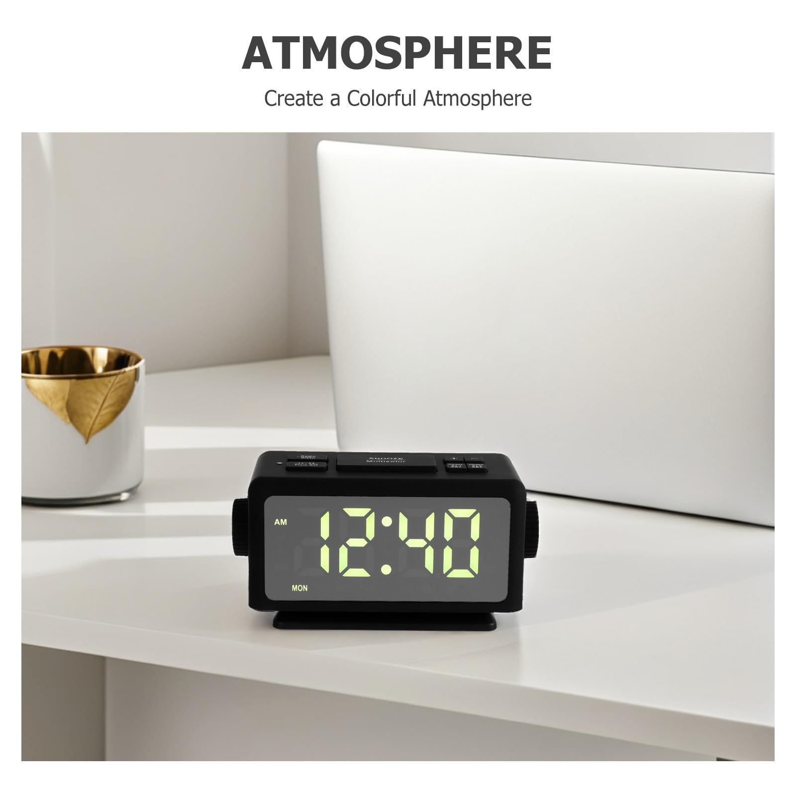 HOMSFOU Reloj Despertador Digital LED con Radio y Pantalla Espejo, Función Doble Alarma, Display de Día Laborable y Doble Puerto USB para Dormitorio