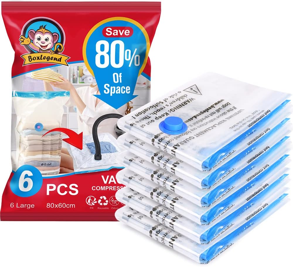 BoxLegend Vacuum Storage Bags 6 Bags 6 Jumbo 100x80cm Double Zip Seal