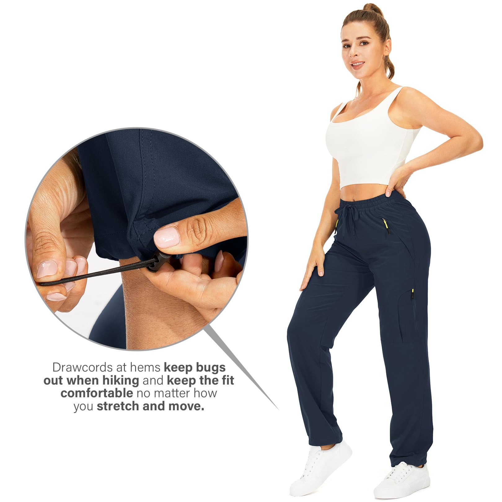 Womens Hiking Pants Quick Dry UPF 50 Lightweight Travel Golf Cargo Safari Pants Zipper Pockets