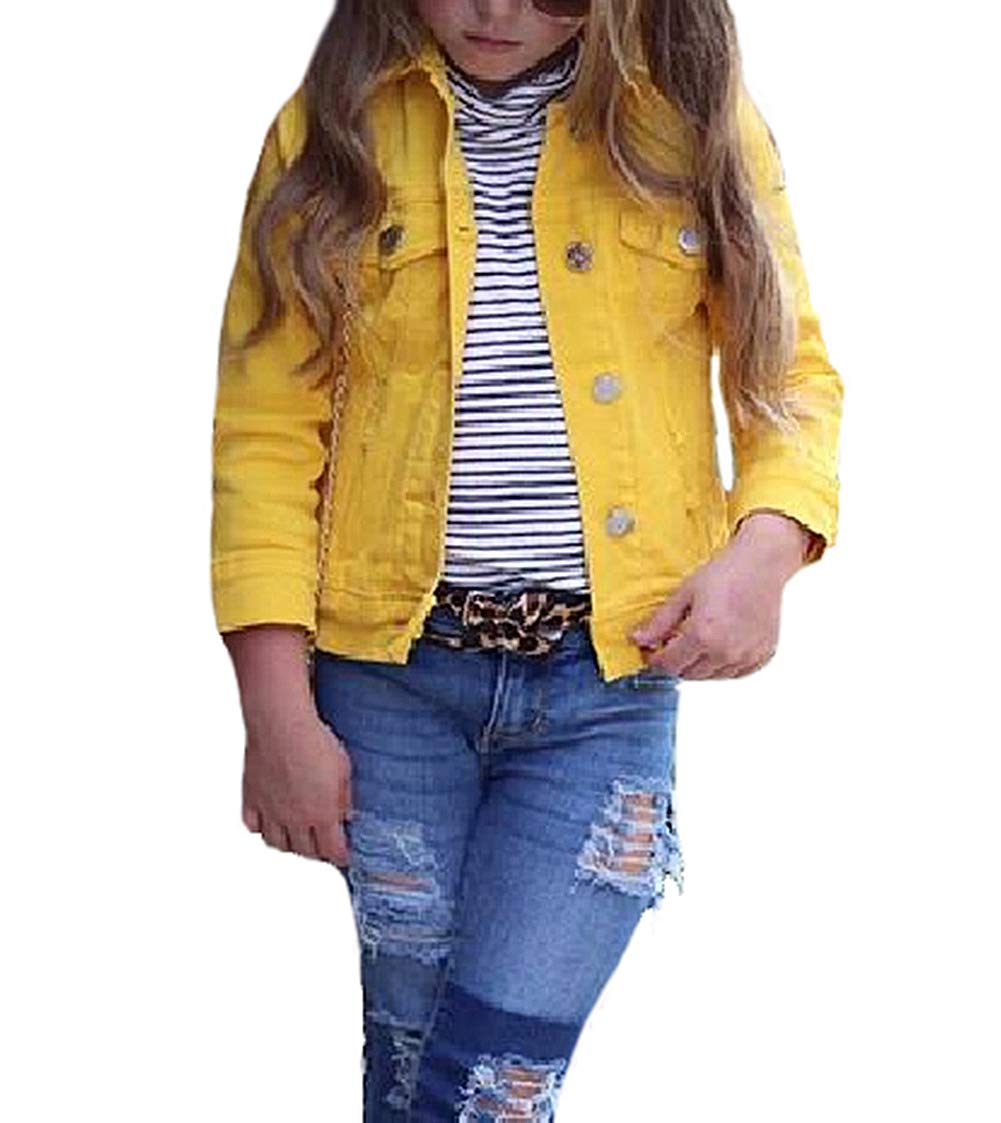 ZAXARRA Toddler Baby Girls Long Sleeve Jacket Trench Coat Denim Outwear Clothes (5-6 T, Yellow)