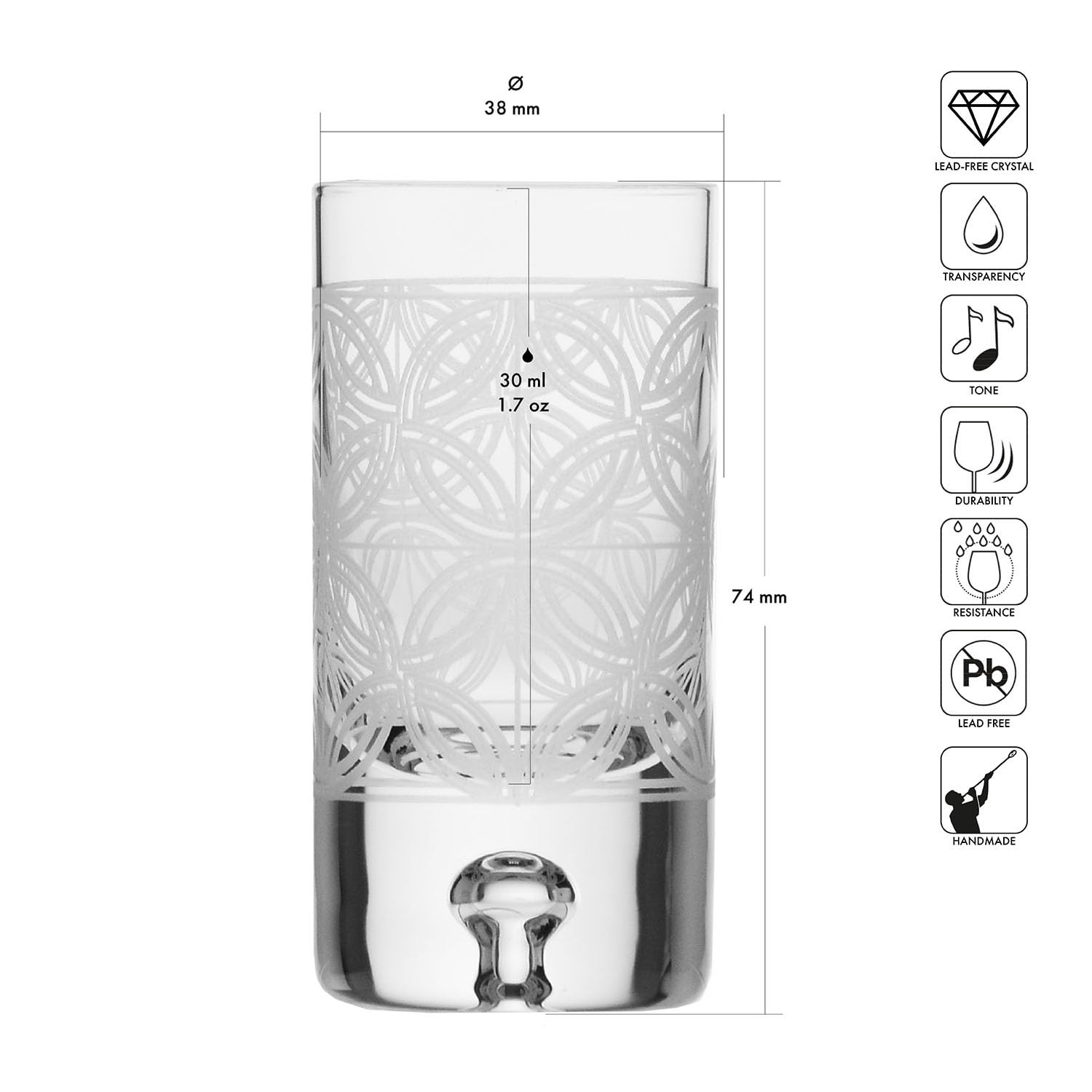 Krosno – Verres à Vodka, Liqueur et Spiritueux 50 ml, Lot de 6 – Verre en Cristal – 2 Motifs de Taille – Faits et Taillés à la Main – Collection Saga – Idéal comme Cadeau