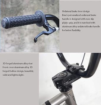 BMX Bicycle BMX Bicycle 20 BMX Bike From Beginner to Advanced Rider, High Carbon Steel Frame and Fork, 3 Segment 8 Key Crank Set + Rear Wheel 9 Tooth Fly, Gray