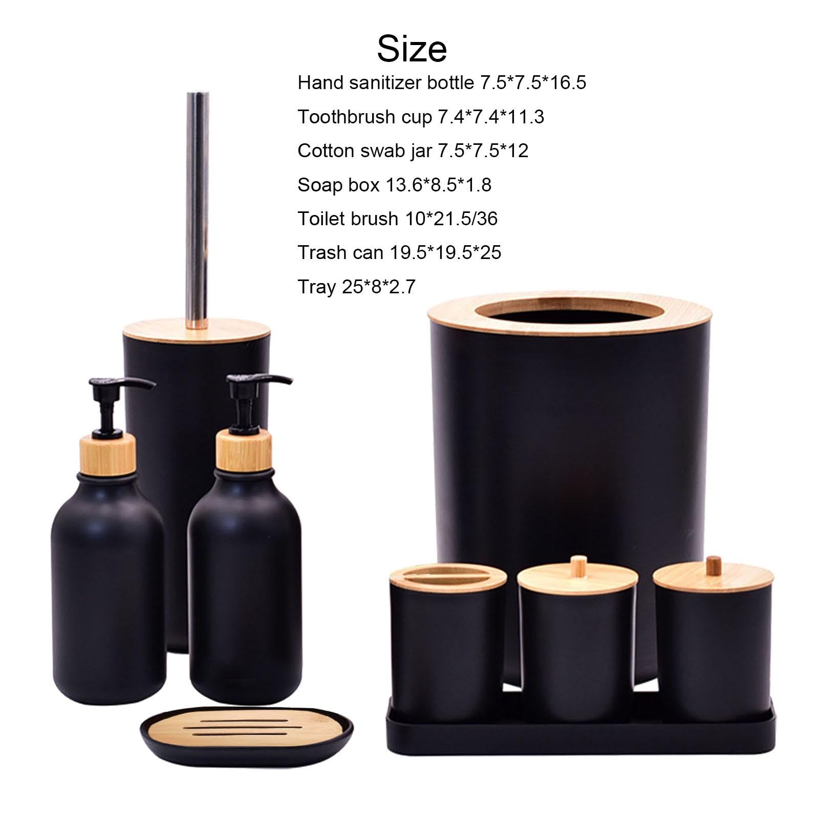11 Piezas Dispensador de Jabón Set de Accesorios para Baño con Contenedor para Bastoncillos Jabonera Porta Cepillos de Dientes Y Cubeta Adecuado para, Negro, Individual