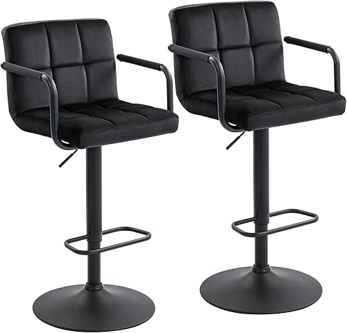 Furnimart Juego de 2 taburetes de bar ajustables giratorios con reposabrazos y reposapiés, sillas de bar tapizadas para cocina y comedor