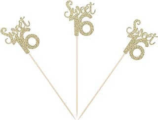Pack of 10 Sweet 16 Centerpiece Sticks for 16th Birthday Party Table Toppers Flower Decorations - Gold