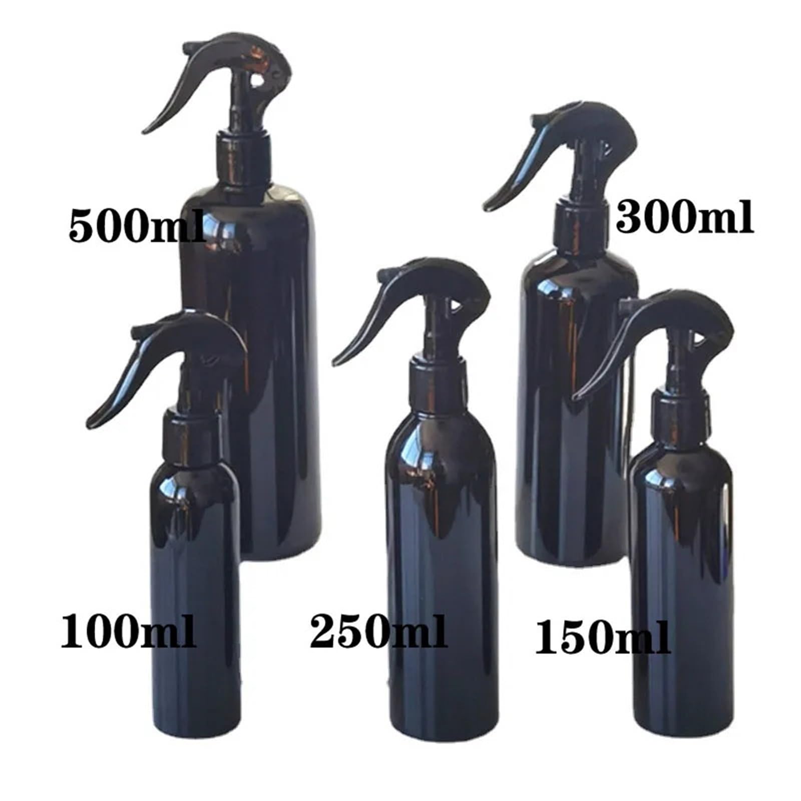 Sprühflasche Leer 10 Stück schwarze Sprühflaschen mit Sprühkopf, 100 ml, 150, 250, 300, 500