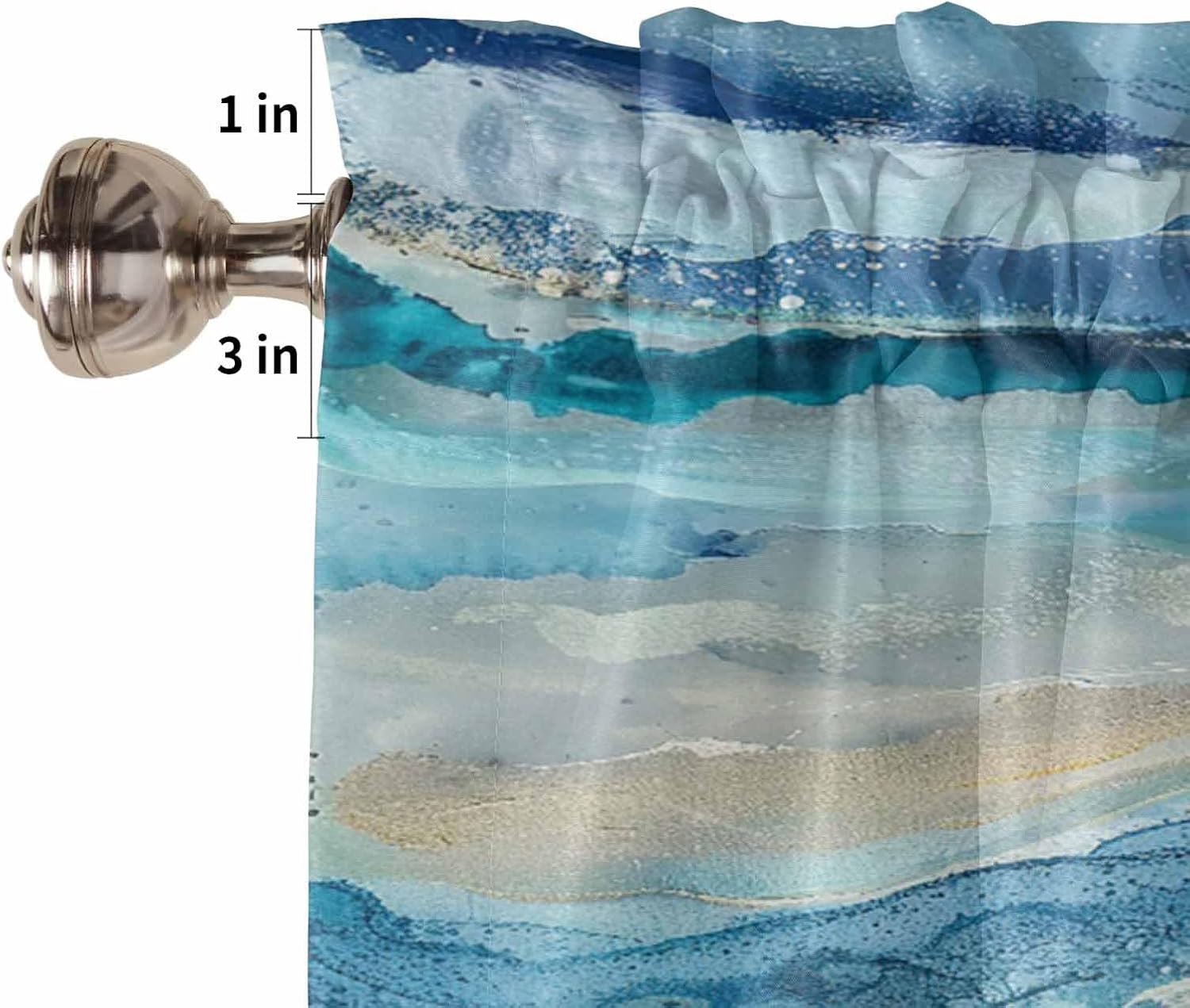 Coastal Beach Valances - Navy Blue Kitchen Curtains - Abstract Blue Wave Window Treatment - Modern Ombre Valances for Living Room, Bedroom & Bathroom - 42"x12" - Image 5