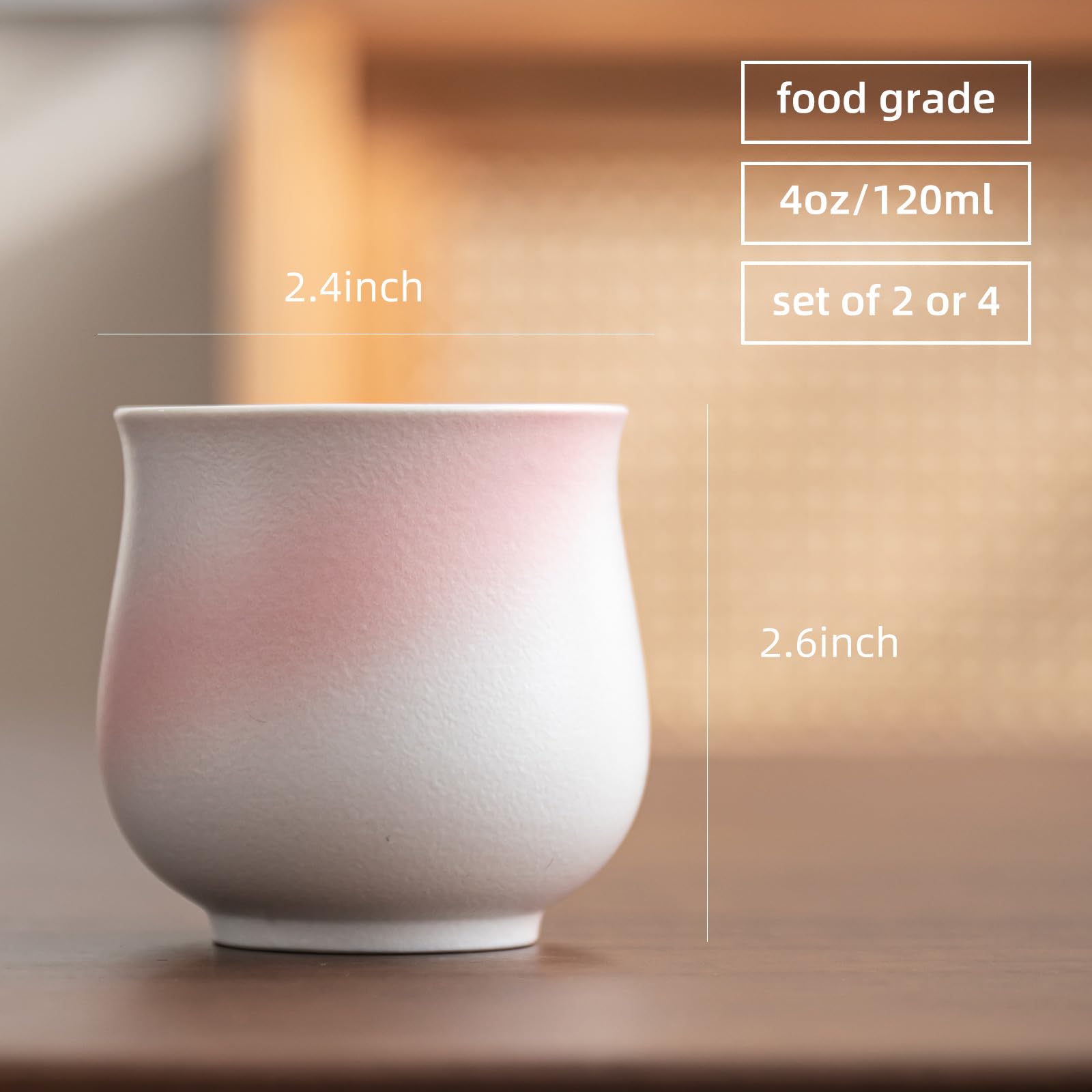Lot de 4 tasses à expresso en céramique de 130 ml – Tasses à cappuccino – Tasses en demi-tasse pour café ou thé – Tasses à café au latte sans poignées (rose tourné au kiln tourné)