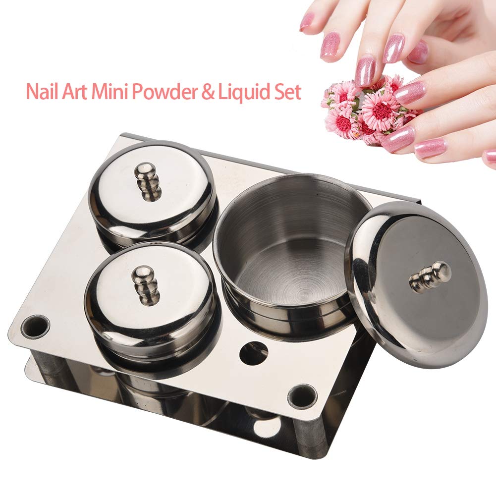 Stainless Steel Powder Storage Box Nail Tips Cup Nail Art Equipment Manicure Tools Mini Powder & Liquid Storage Cans Set for Nail Powder Pigment Decoration Manicure, 3pcs