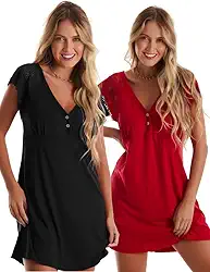 Kit com 2 Camisolas em Viscose com Detalhes Renda Estilo Camiseta Noite Dormir Amamentação Maternidade
