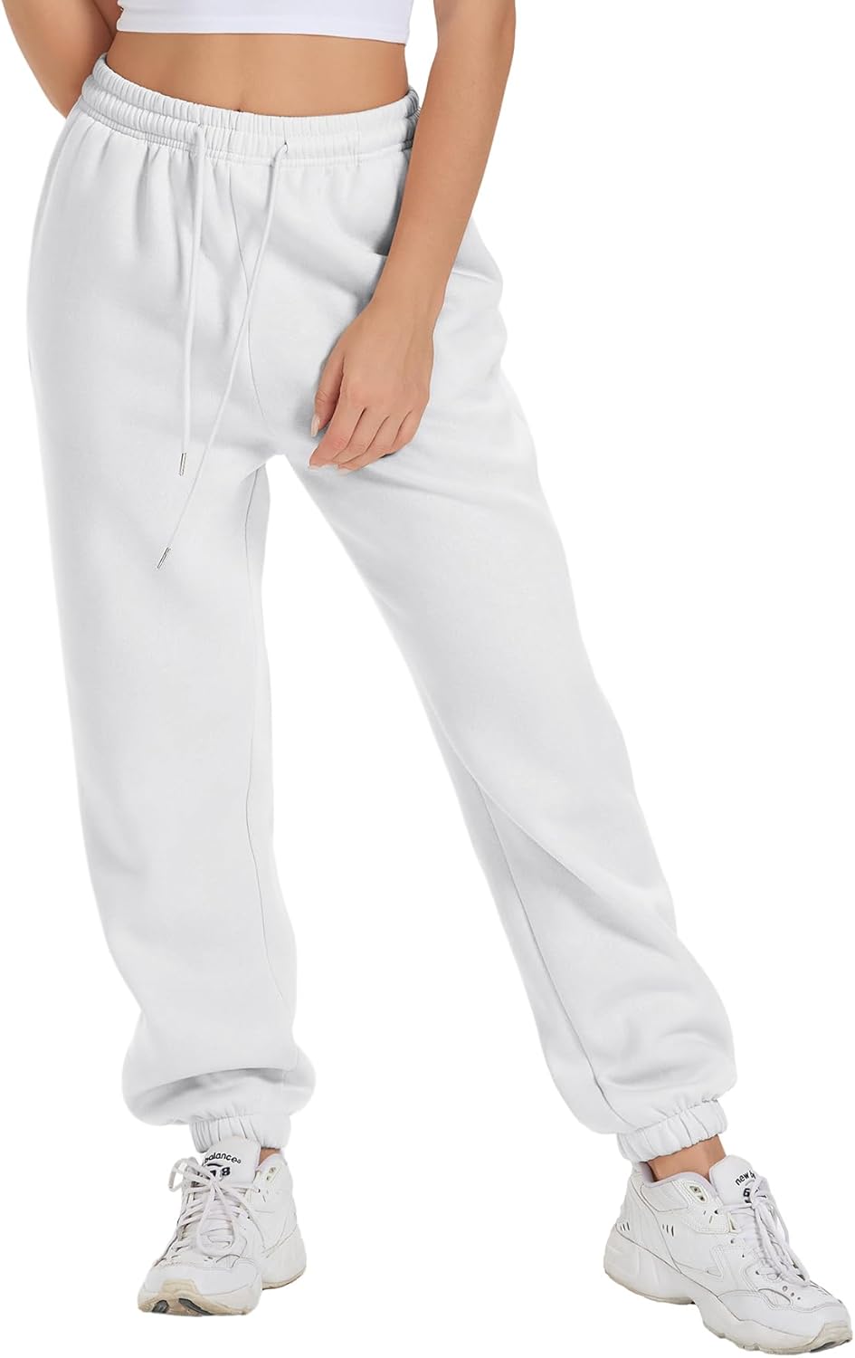 ATHMILE Yoga Pants with Pockets for Women Sweatpants Joggers Fleece Lined Baggy Cargo Work Lounge Snow High Waisted Fall Fashion White - Image 3