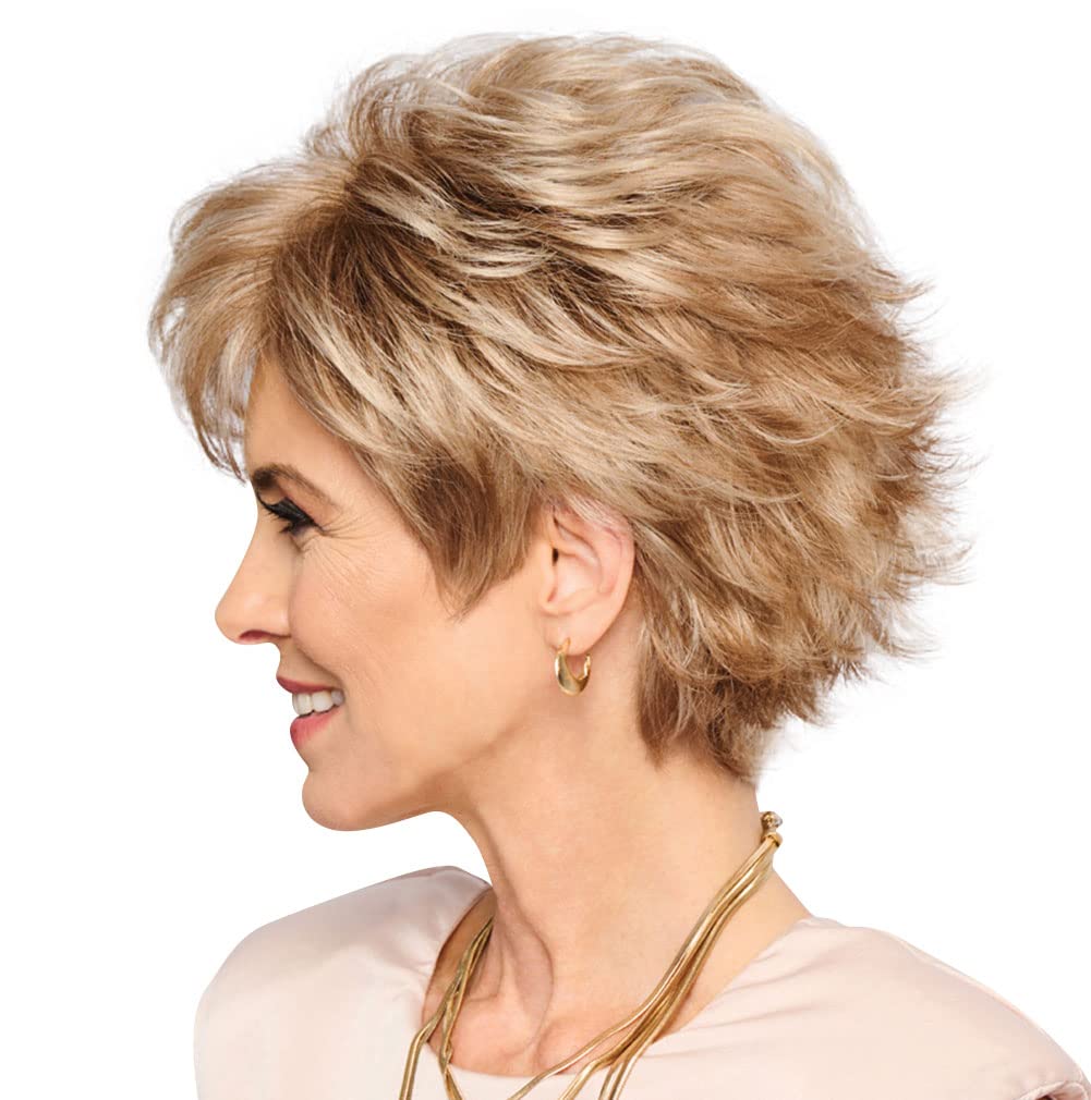 GABOR Royal Tease Layered Short Shag Wig by Hairuwear, 2023 Spring Luxury Collection, Average Cap, GL14-22 Sandy Blonde