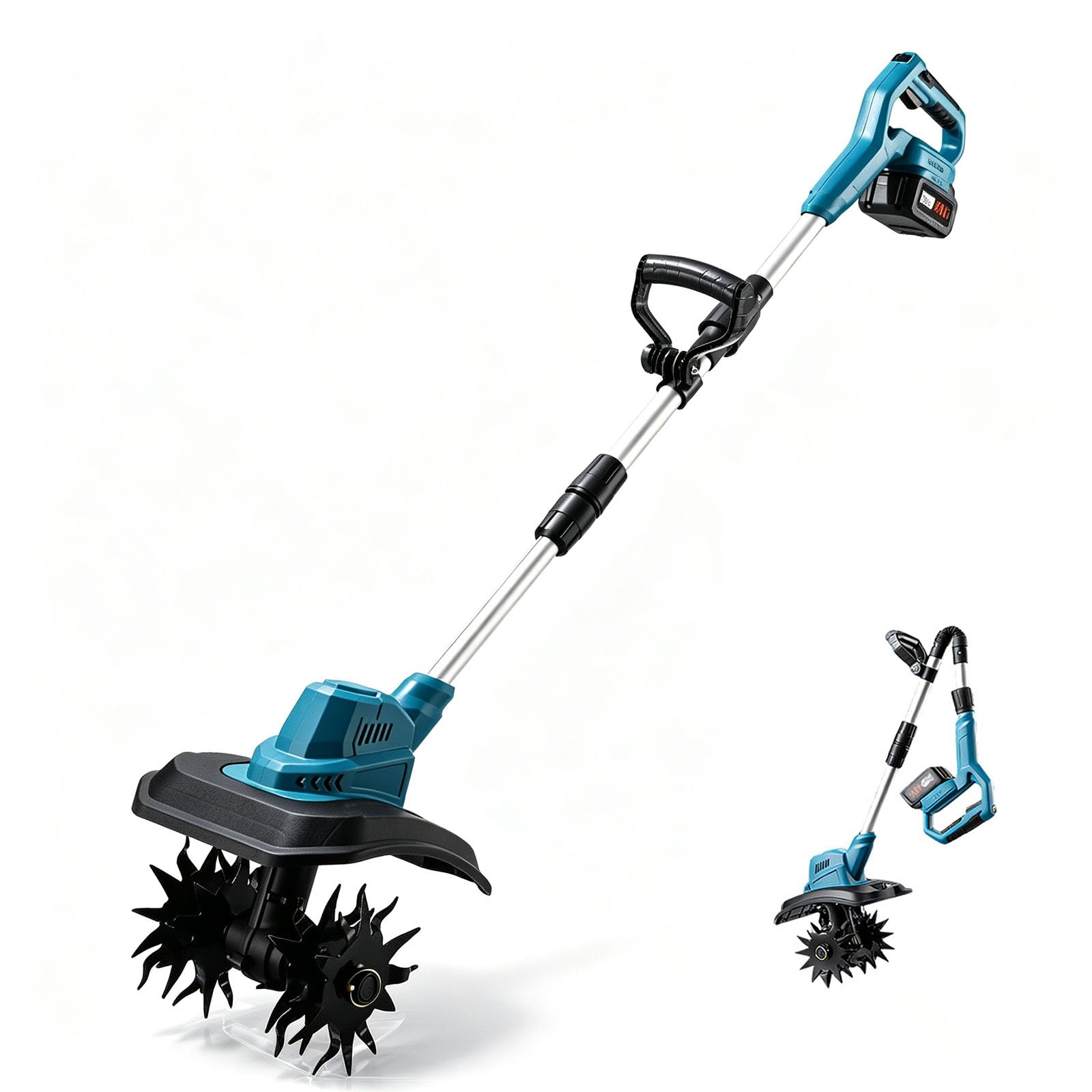 Motozappa Elettrica Senza Fili, Coltivatore da Giardino 2 Batterie