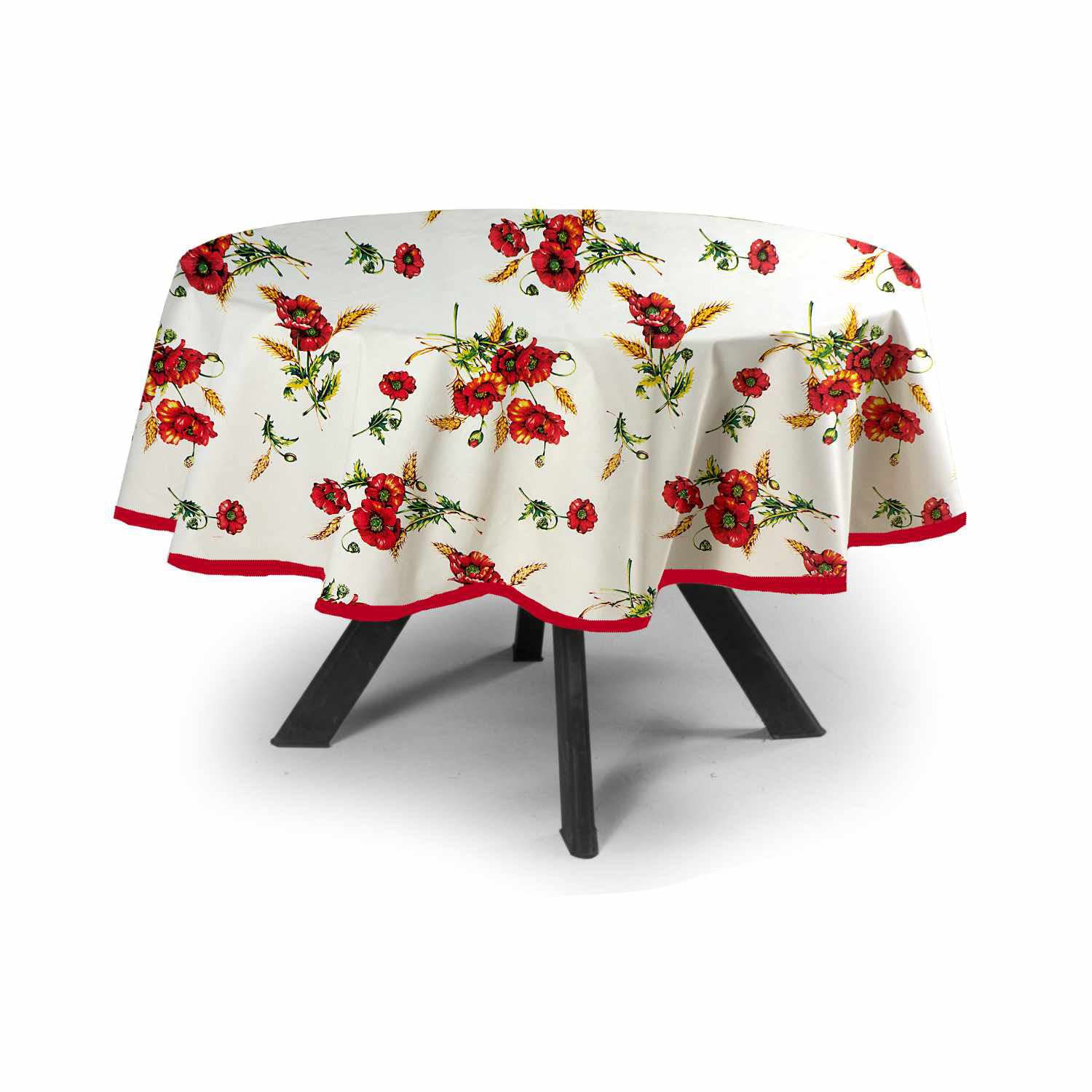 Nappe ronde pavot 100% coton 180x180 cm pour table de salle à manger