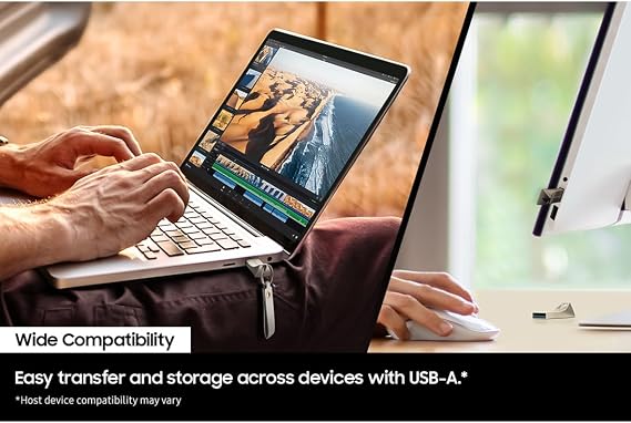 Samsung BAR Plus USB Flash Drive Type-A, 512 GB, 400 MB/s Read, 110 MB/s Write, Durable USB 3.2 Memory Stick with Key Ring, Titanium Grey, MUF-512BE4/APC