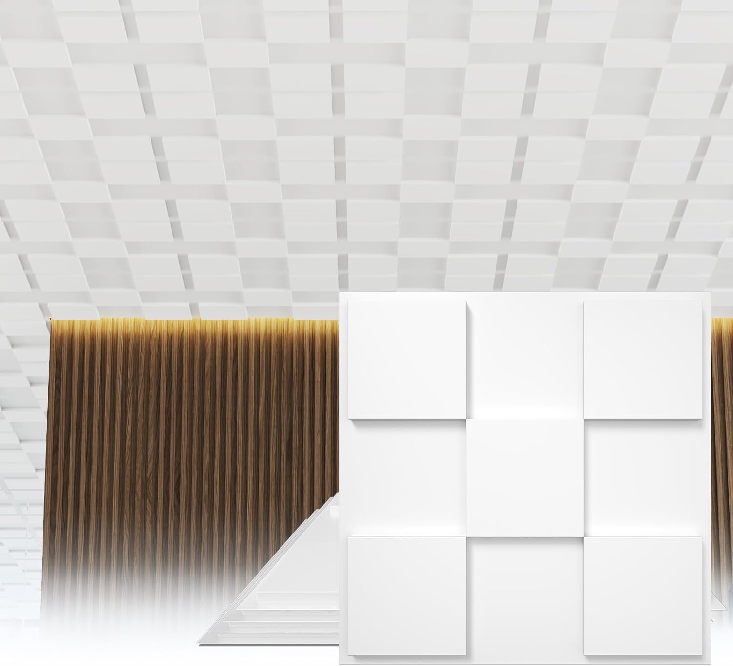 24 PCS 2x2 FT Cross-Shaped Block Design Decorative Ceiling Tiles, 24x24 Inch 3D Modern Ceiling Panels, PVC Waterproof Cuttable Material Ideal for Living Room Bedroom Cover 96 Sq.Ft