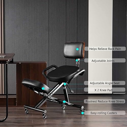 Miniatura 4 de Silla ergonómica de rodillas con soporte de espalda, silla de escritorio ajustable para el hogar y la oficina, reduce la presión en tus espinillas