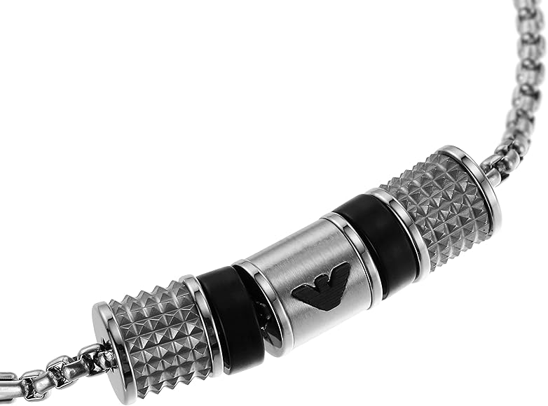 Amazon | EMPORIO ARMANI オニキス ロンデルブレスレット シルバー 