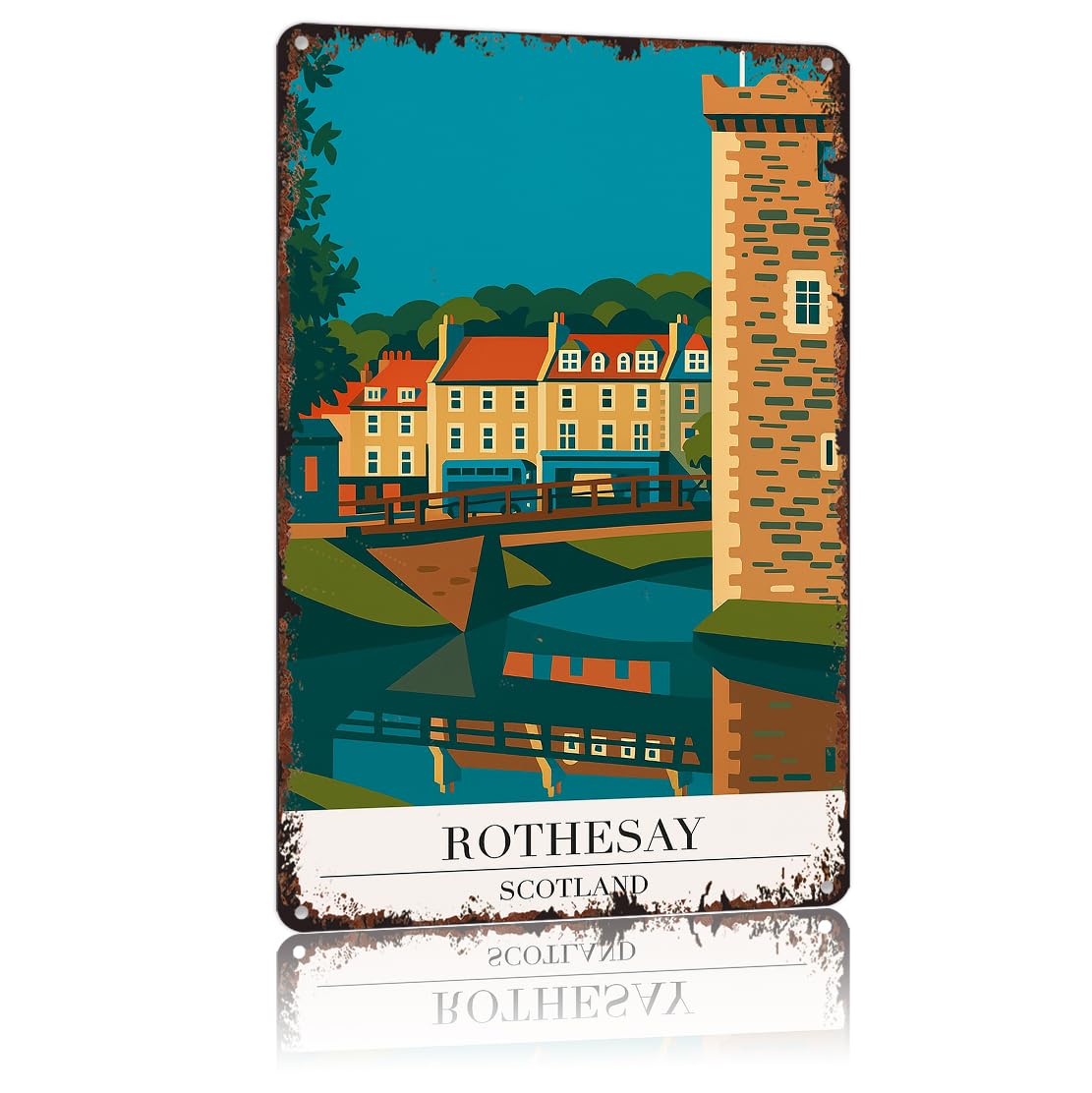 peiyeety Vintage Tin Sign Rothesay Scotland Poster Funny Metal Sign Aluminum 8x12inch For Bathroom Bedroom Living Room Wall Decor